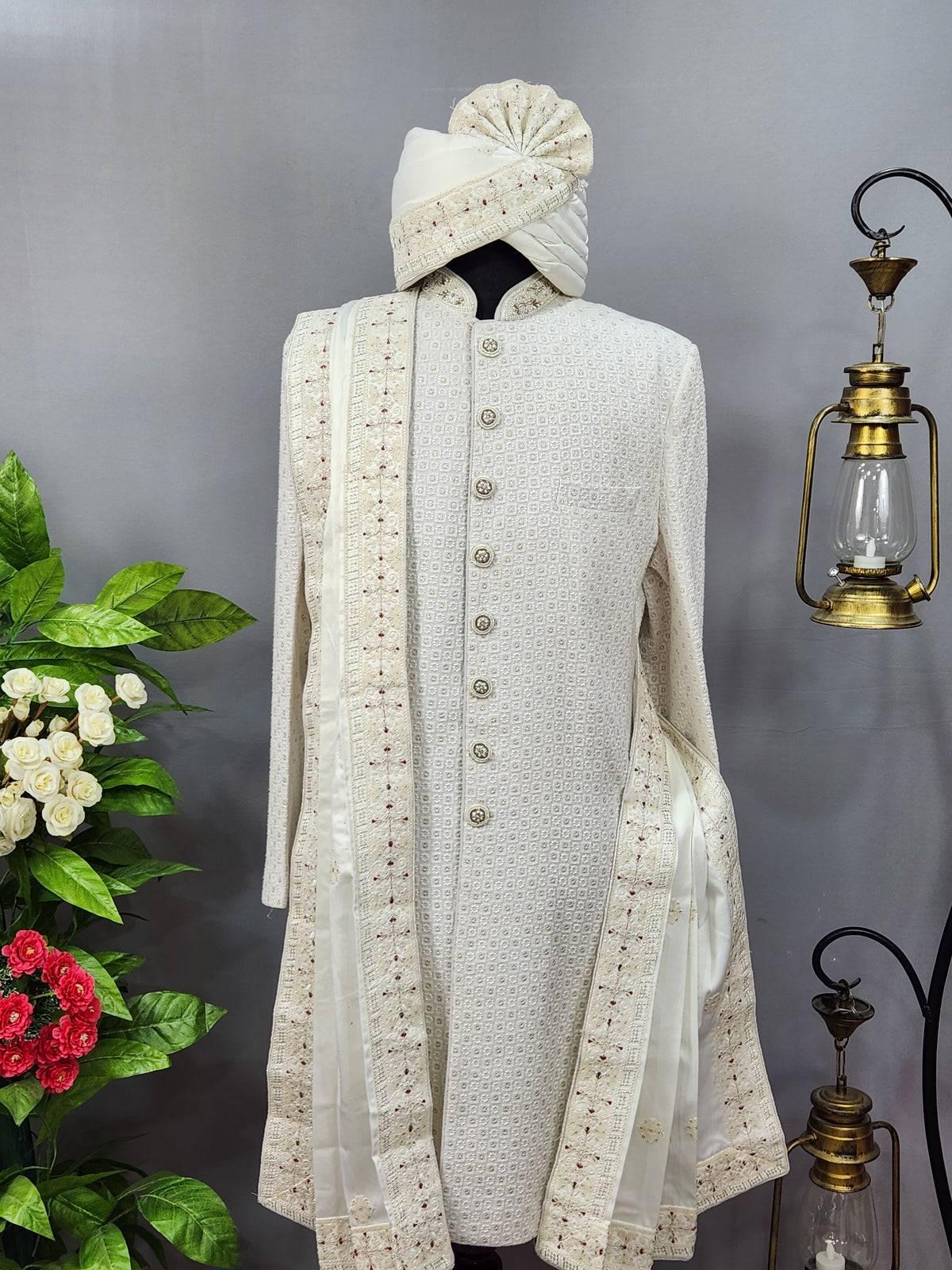 White Groom Shawl - Red Touch Up | Shawl For Men