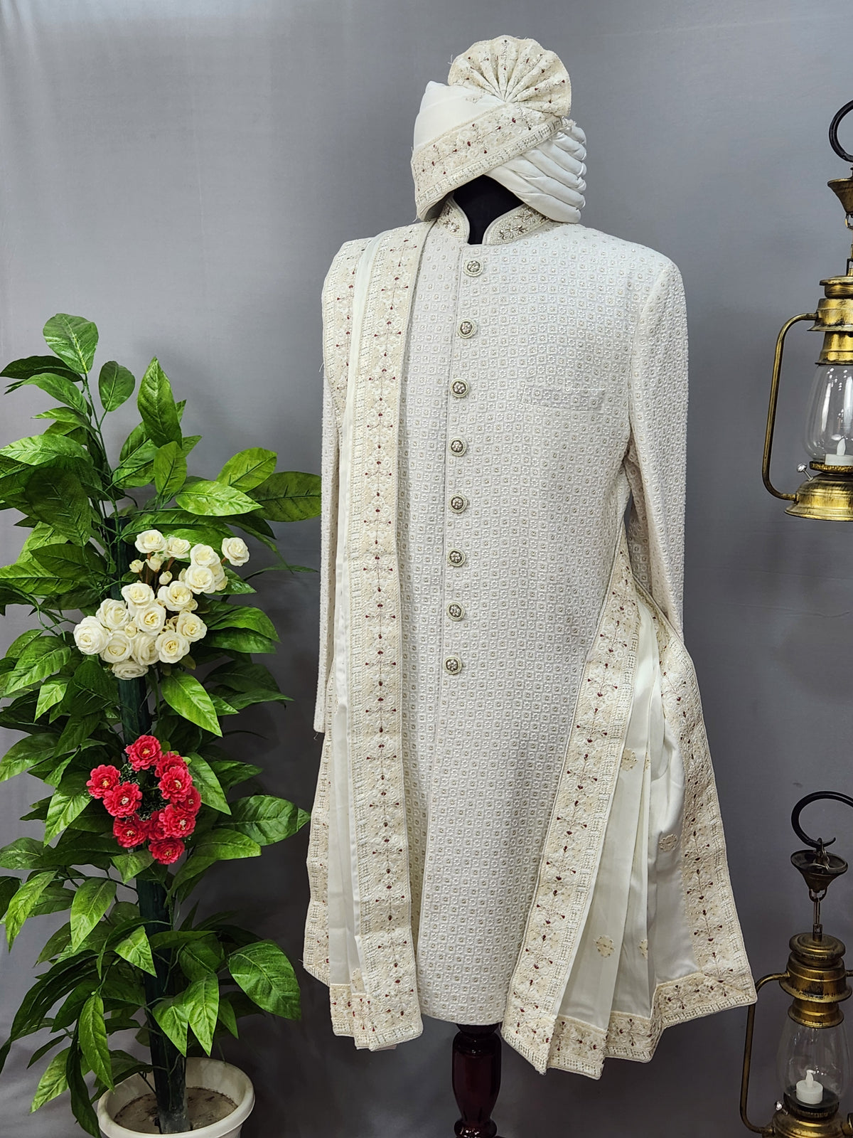 White Groom Shawl - Red Touch Up | Shawl For Men