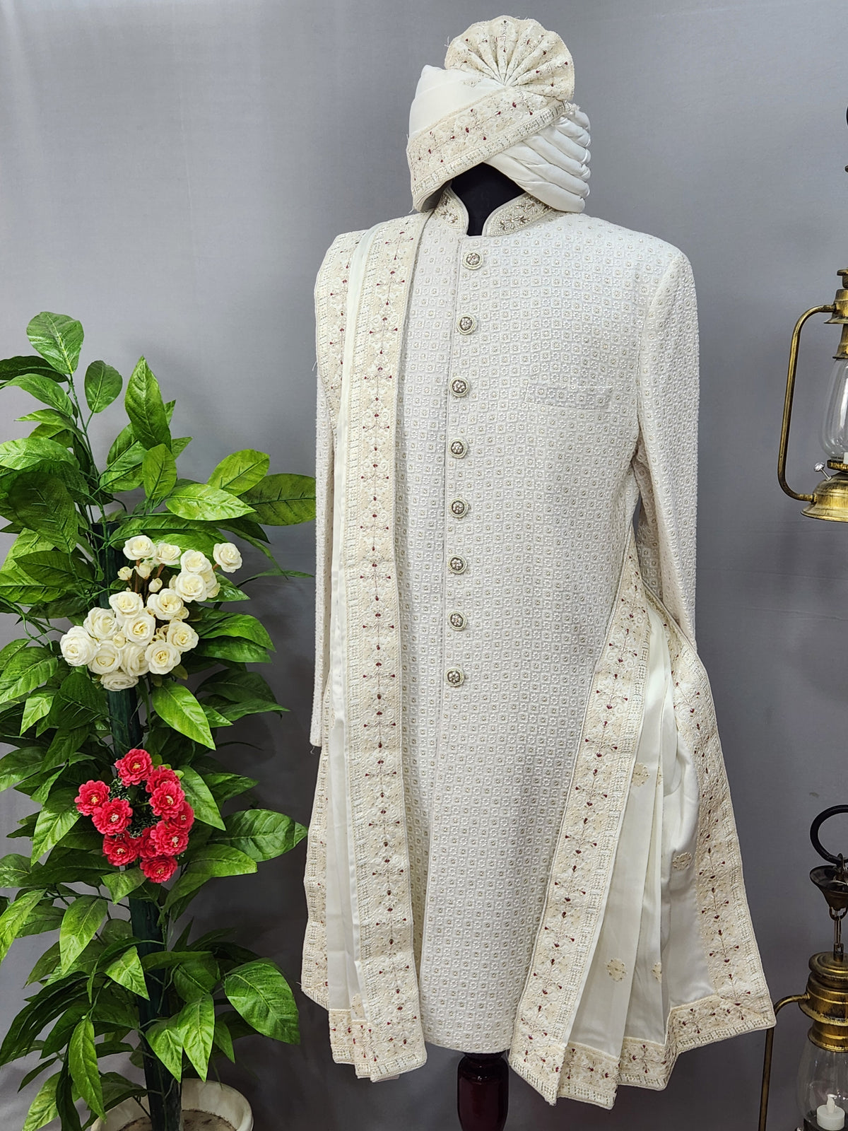 White Groom Shawl - Red Touch Up | Shawl For Men