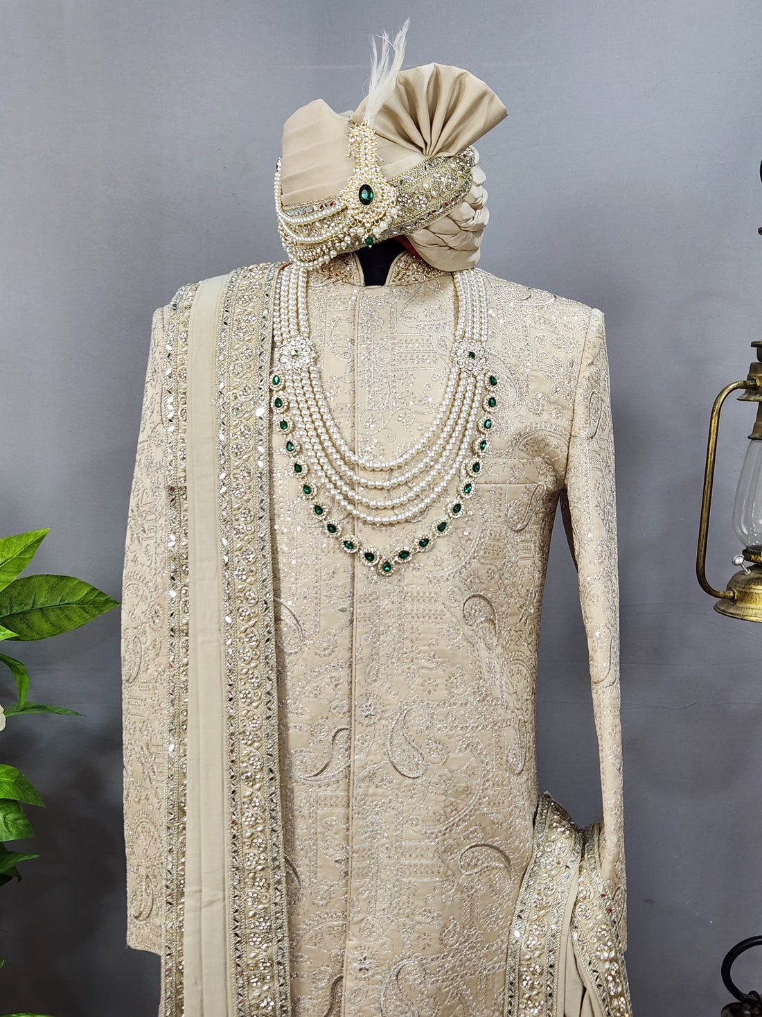 Champagne Golden Wedding Groom Sherwani - Royal Design  | Sherwani For Men