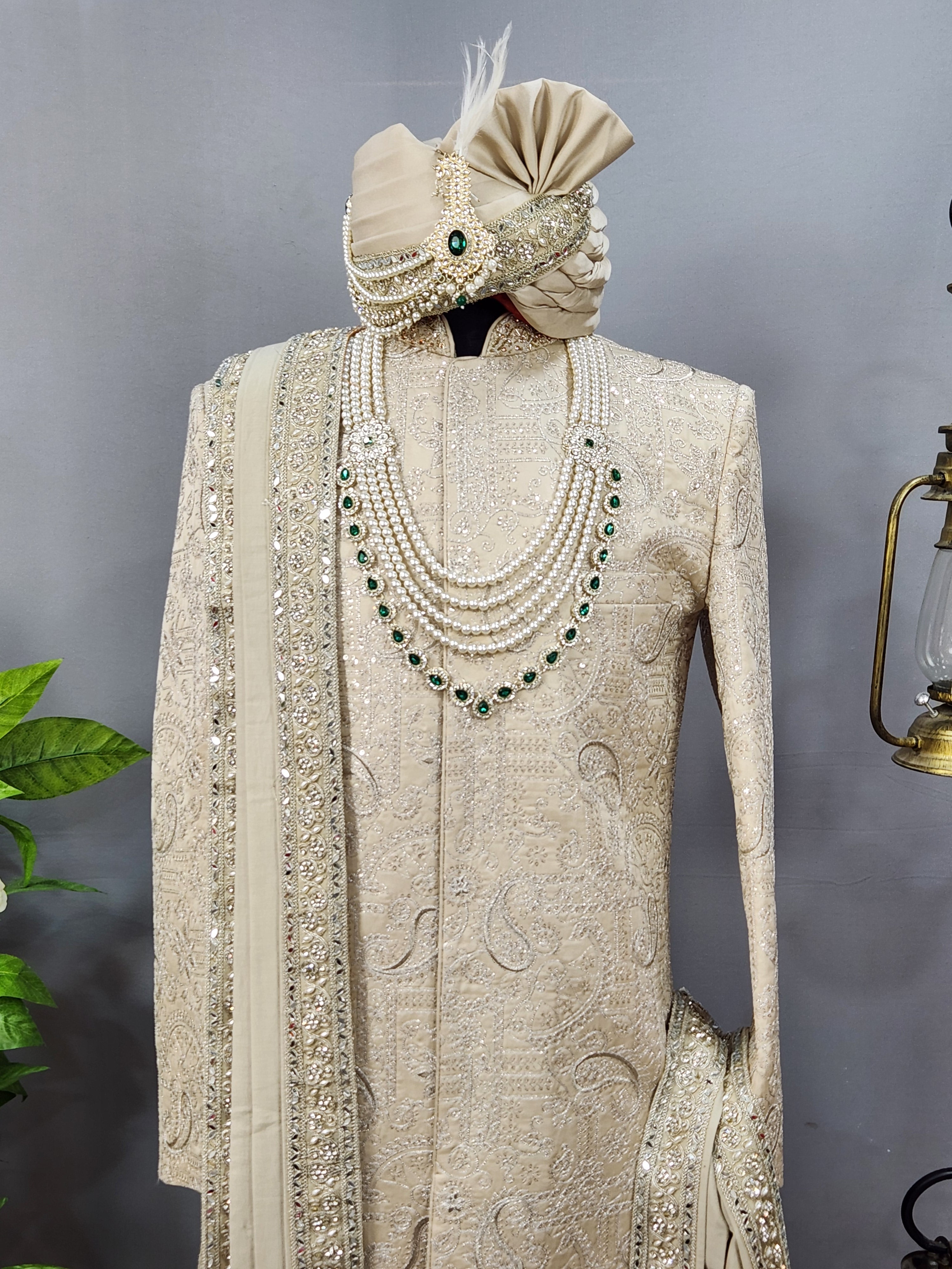 Champagne Golden Wedding Groom Sherwani - Royal Design  | Sherwani For Men