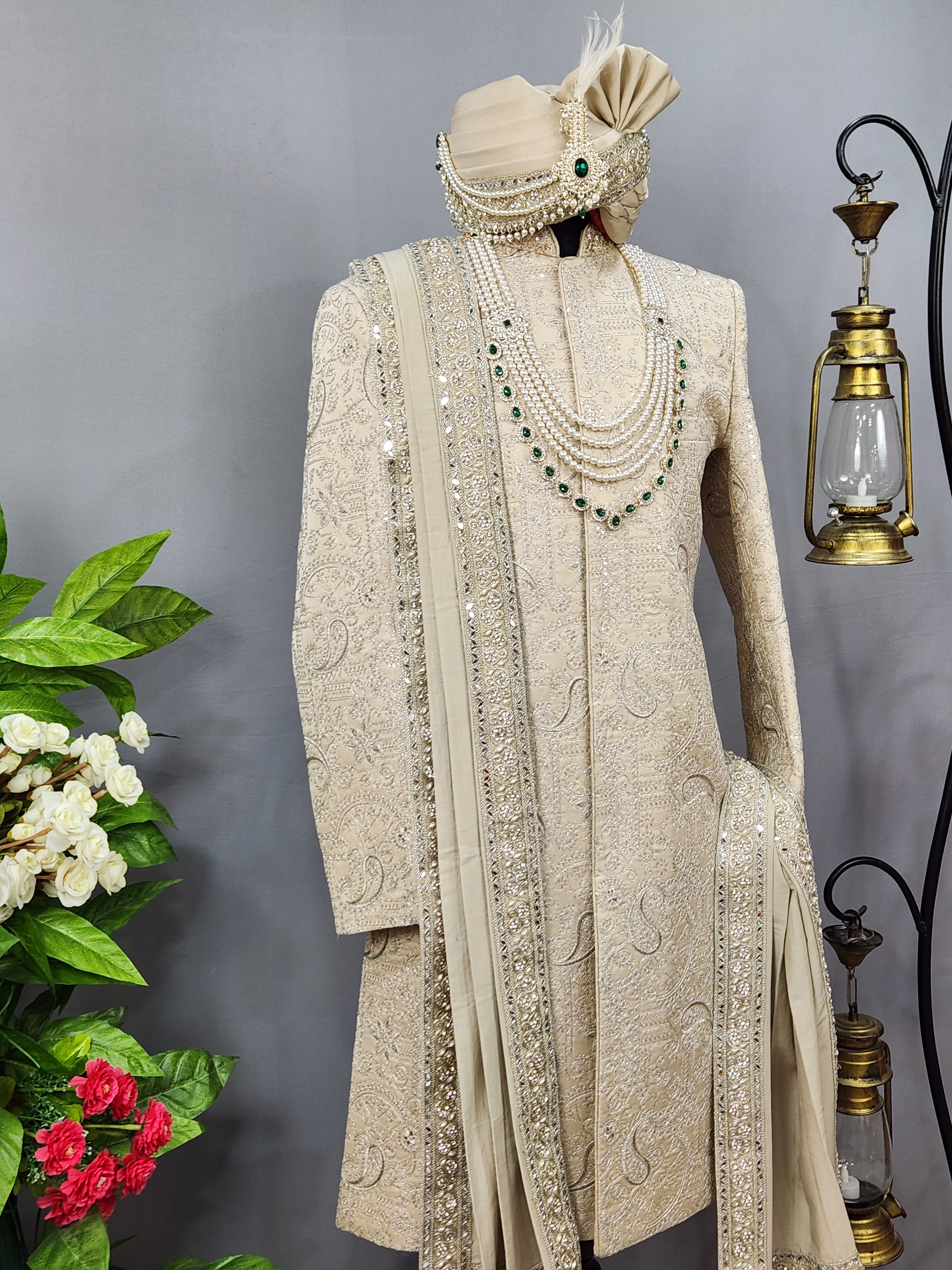 Champagne Golden Wedding Groom Sherwani - Royal Design  | Sherwani For Men