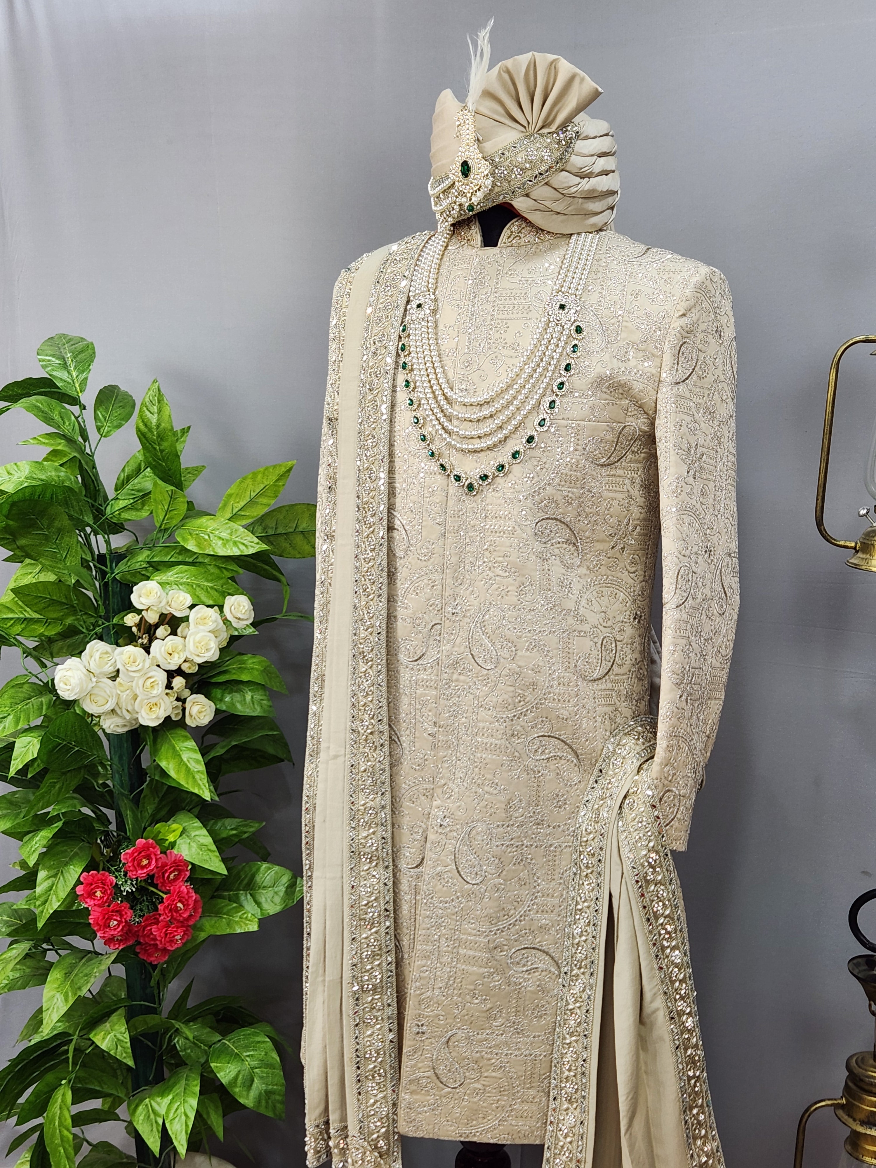 Champagne Golden Wedding Groom Sherwani - Royal Design  | Sherwani For Men