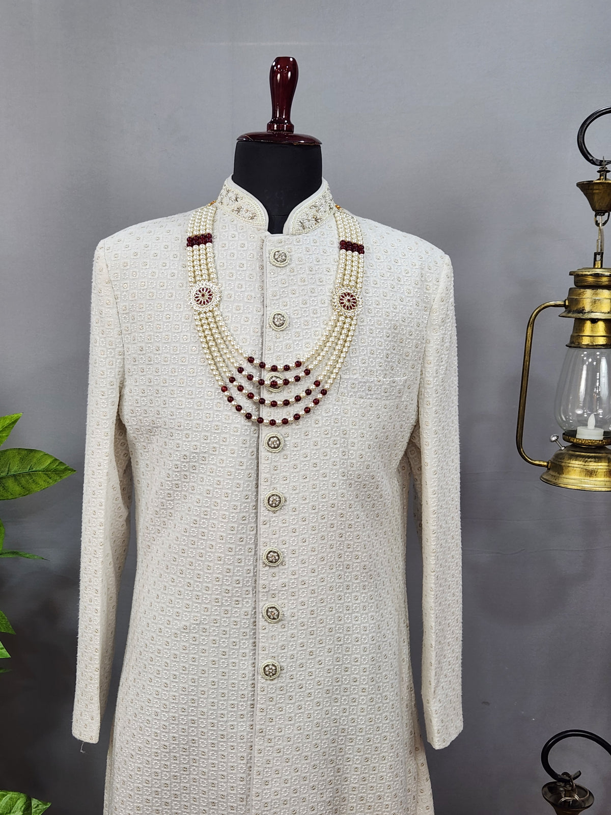 White Pearl Necklace Groom - Diamond Brooch | Wedding Mala For Sherwani