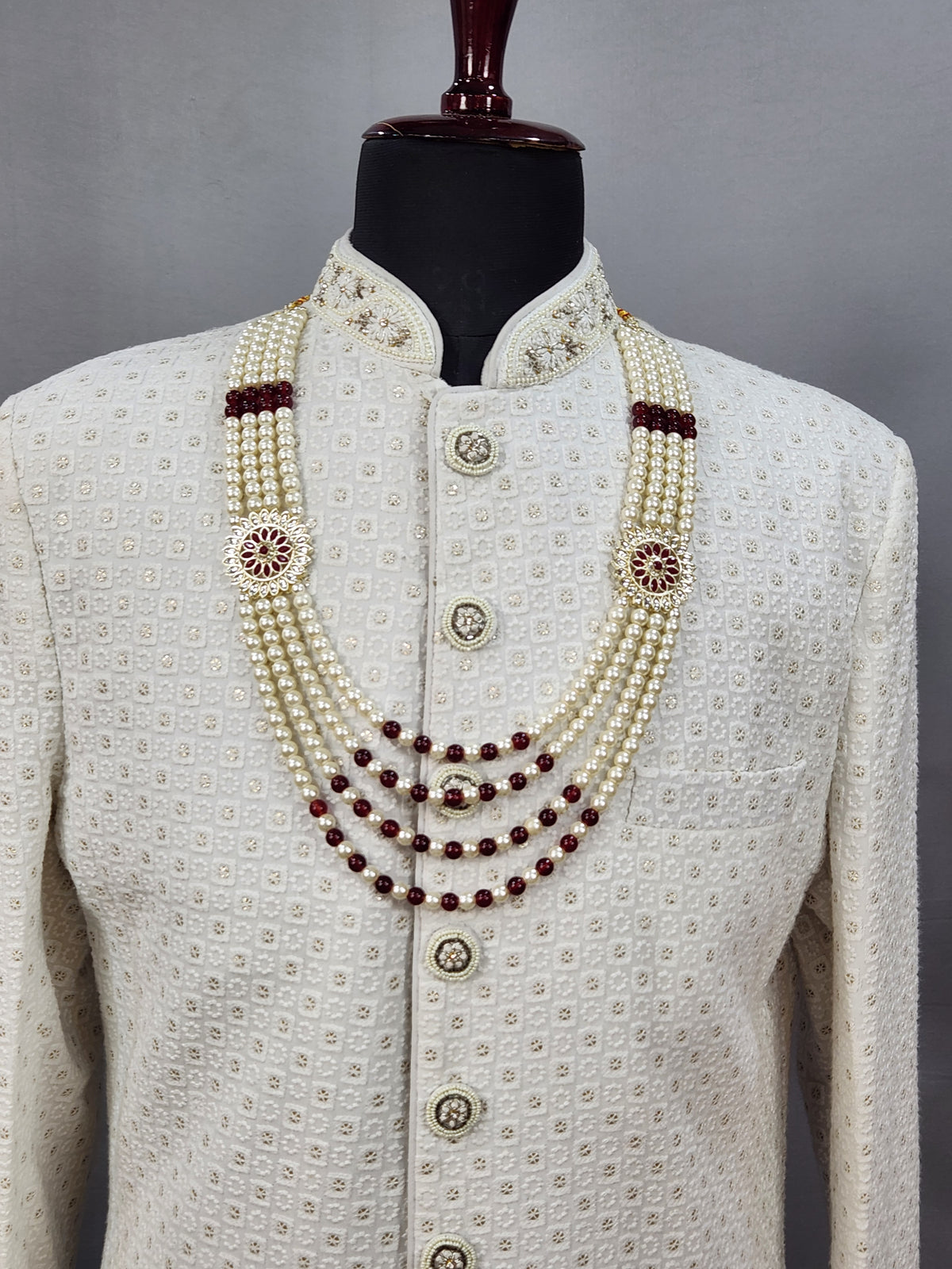 White Pearl Necklace Groom - Diamond Brooch | Wedding Mala For Sherwani