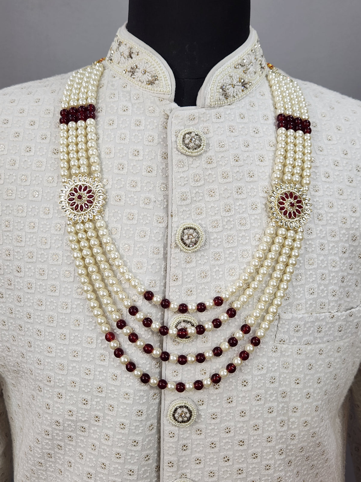 White Pearl Necklace Groom - Diamond Brooch | Wedding Mala For Sherwani