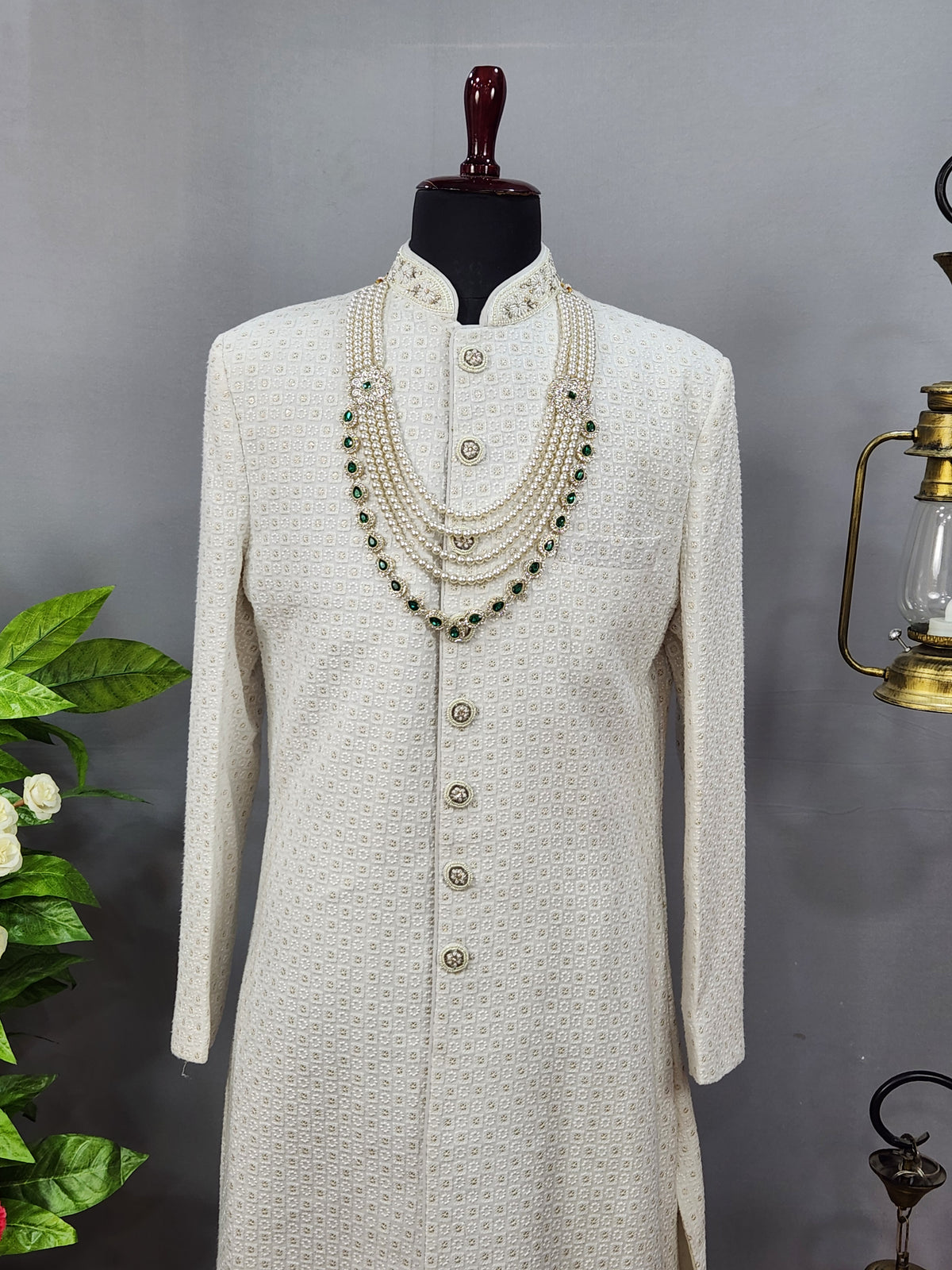Emerald Kundan Necklace Groom | Wedding Mala For Sherwani