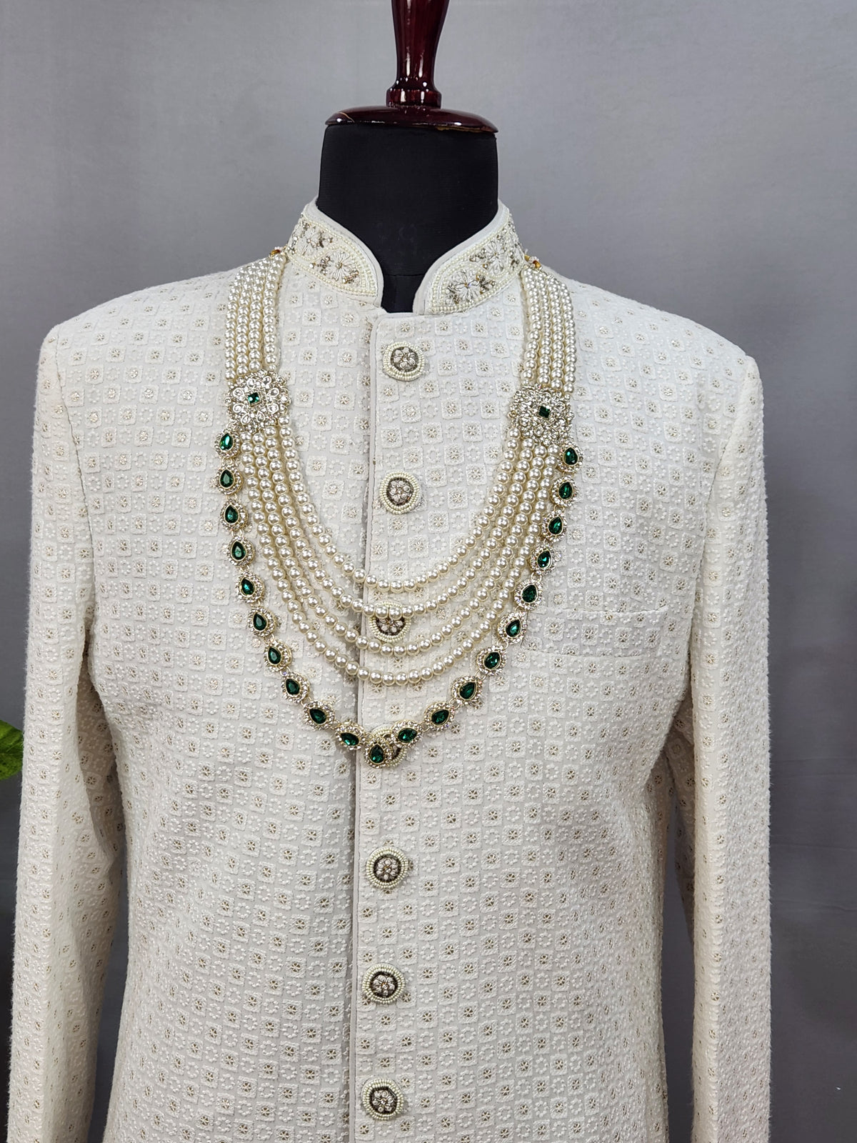 Emerald Kundan Necklace Groom | Wedding Mala For Sherwani
