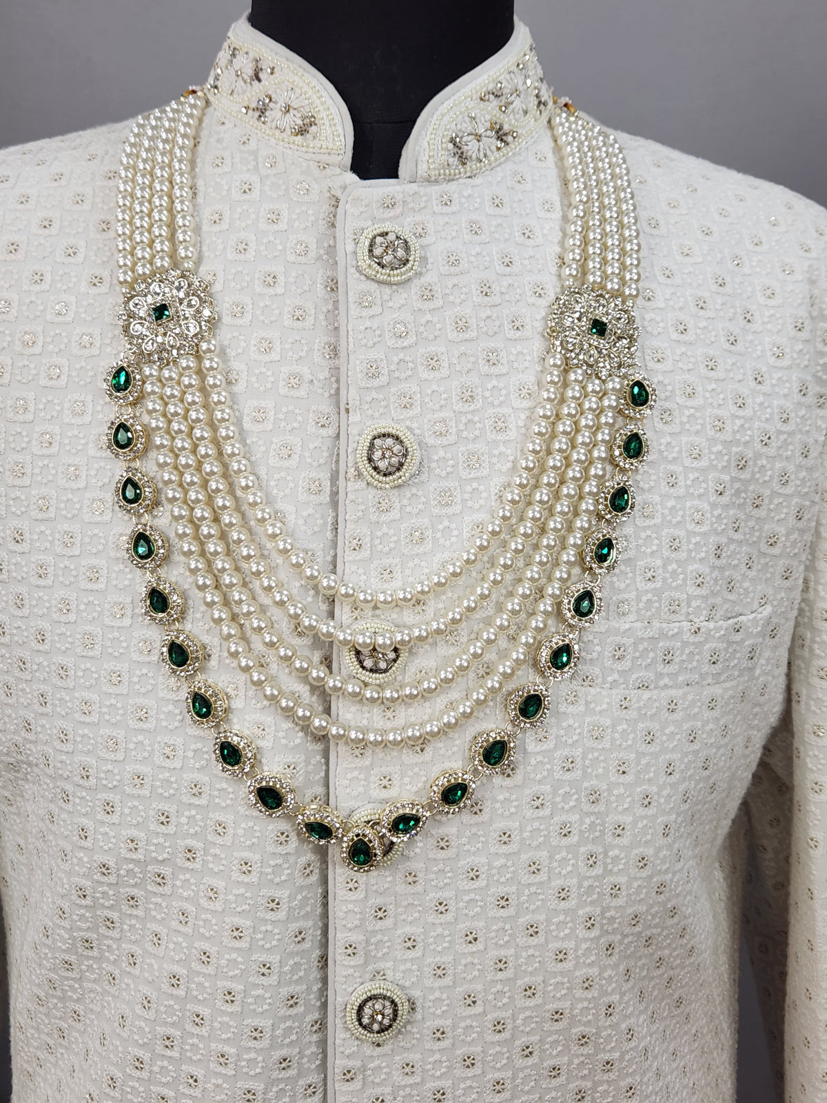 Emerald Kundan Necklace Groom | Wedding Mala For Sherwani