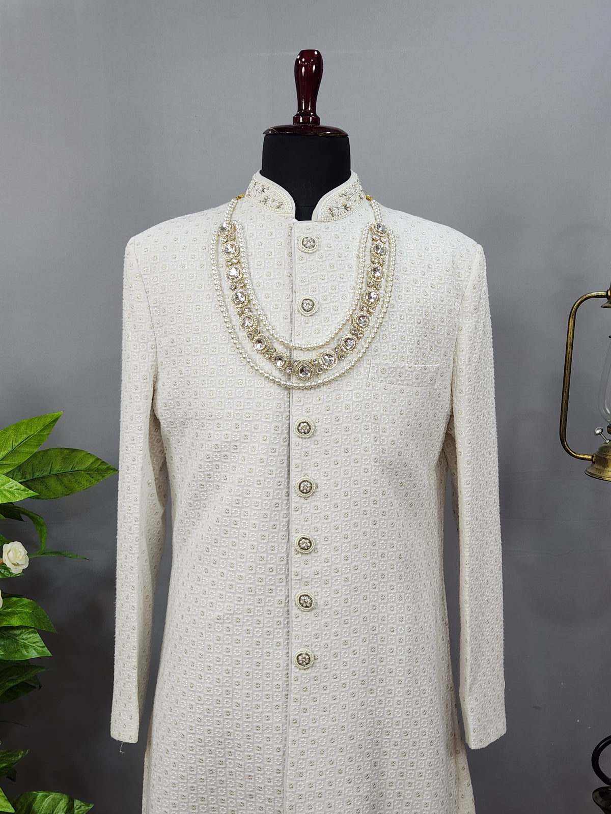White Pearl Necklace Groom - Diamond Brooch | Wedding Mala For Sherwani