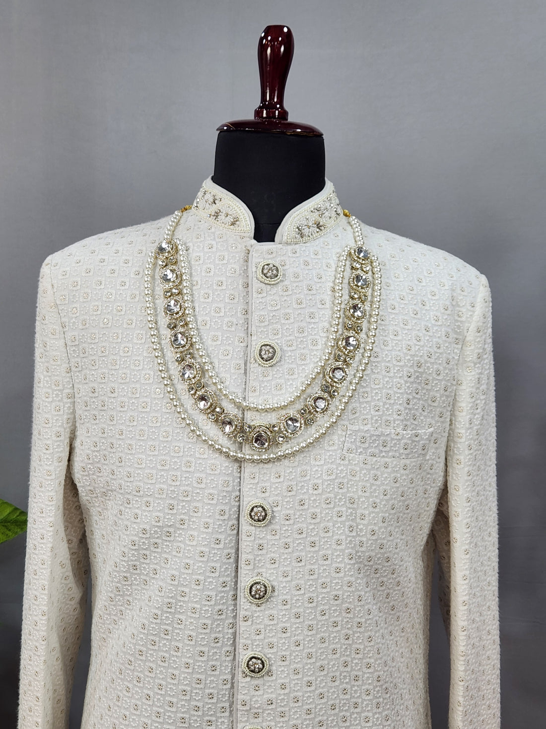 White Pearl Necklace Groom - Diamond Brooch | Wedding Mala For Sherwani