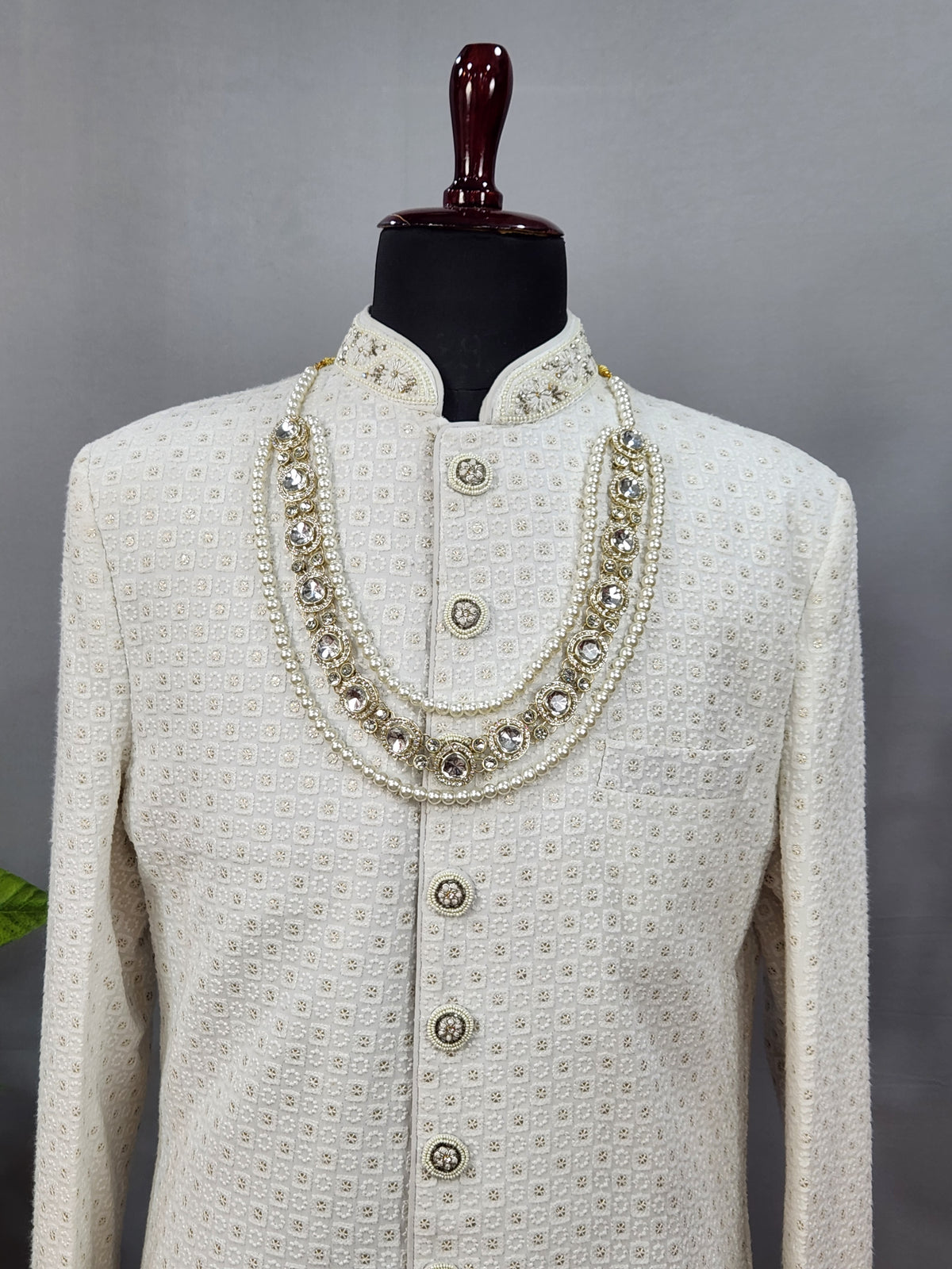 White Pearl Necklace Groom - Diamond Brooch | Wedding Mala For Sherwani