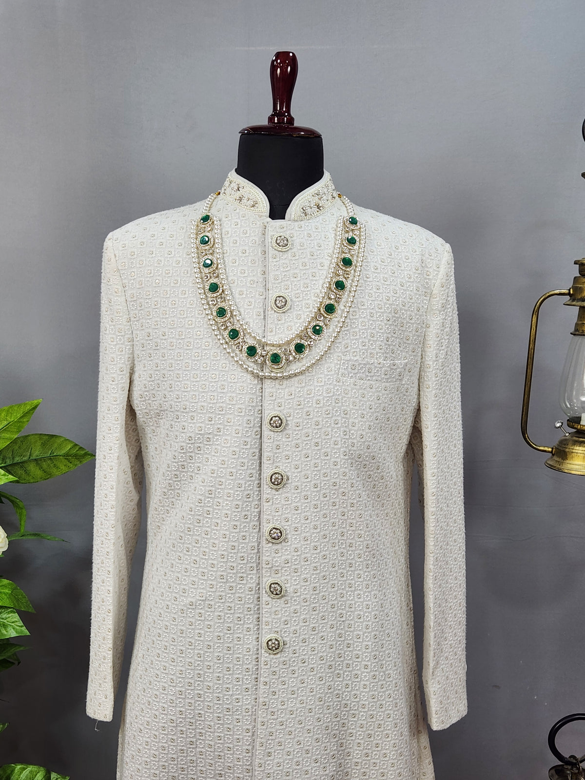 Emerald Kundan Necklace Groom | Wedding Mala For Sherwani