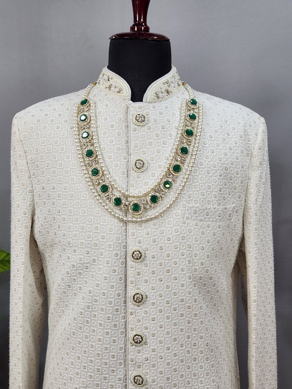 Emerald Kundan Necklace Groom | Wedding Mala For Sherwani