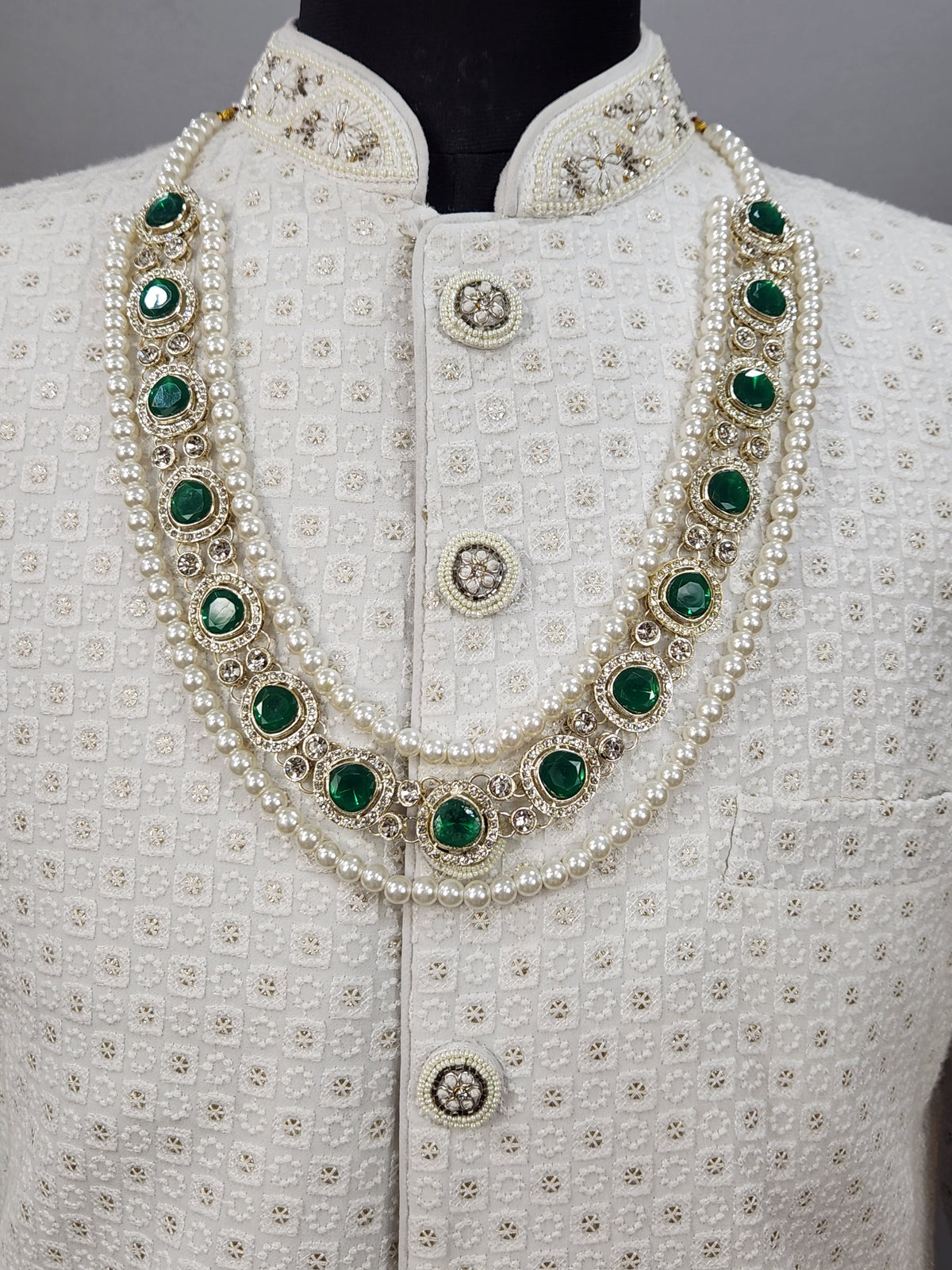 Emerald Kundan Necklace Groom | Wedding Mala For Sherwani