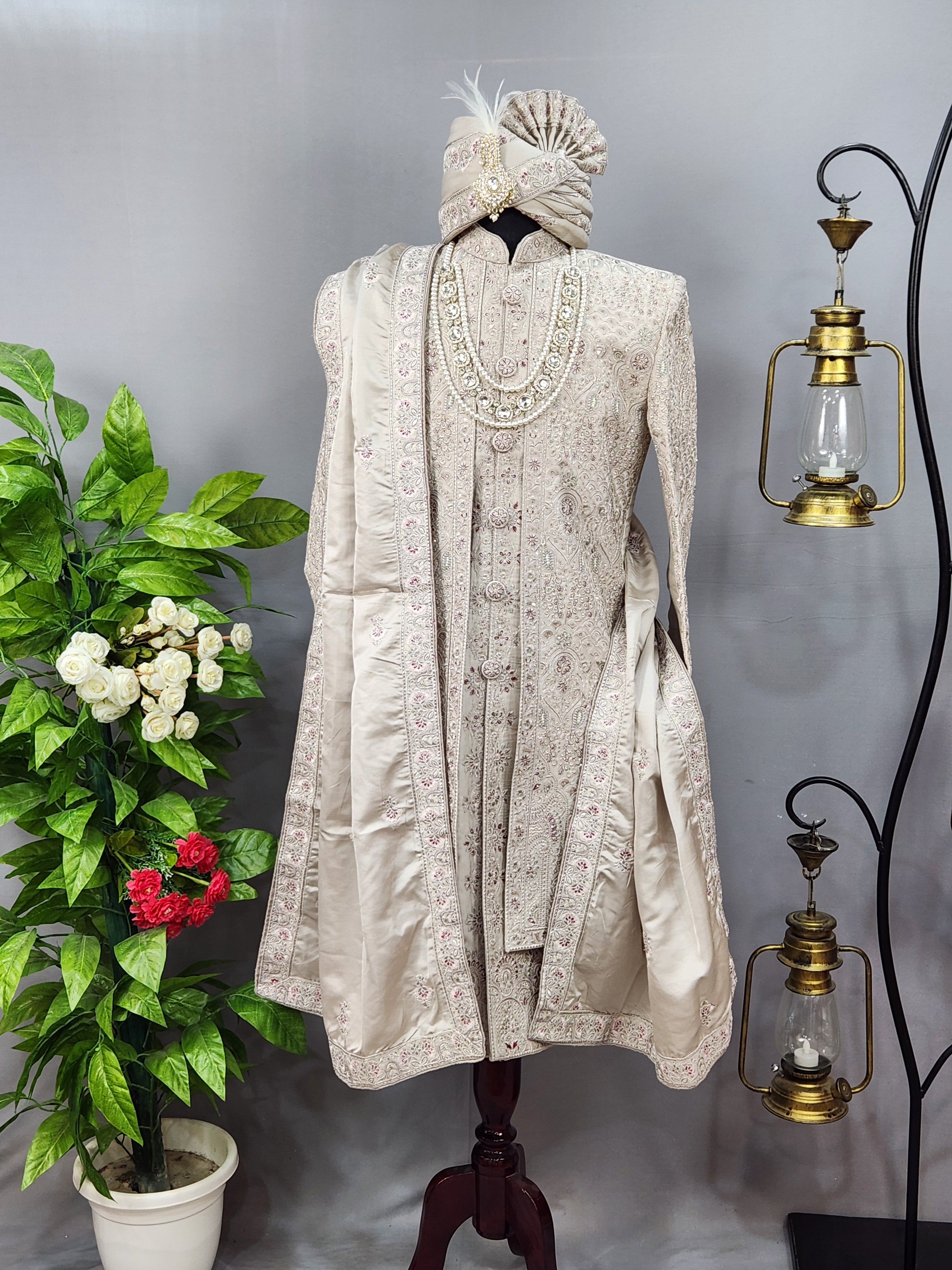 Lavender Wedding Groom Sherwani - 2 layer Diamond Studded | Sherwani For Men