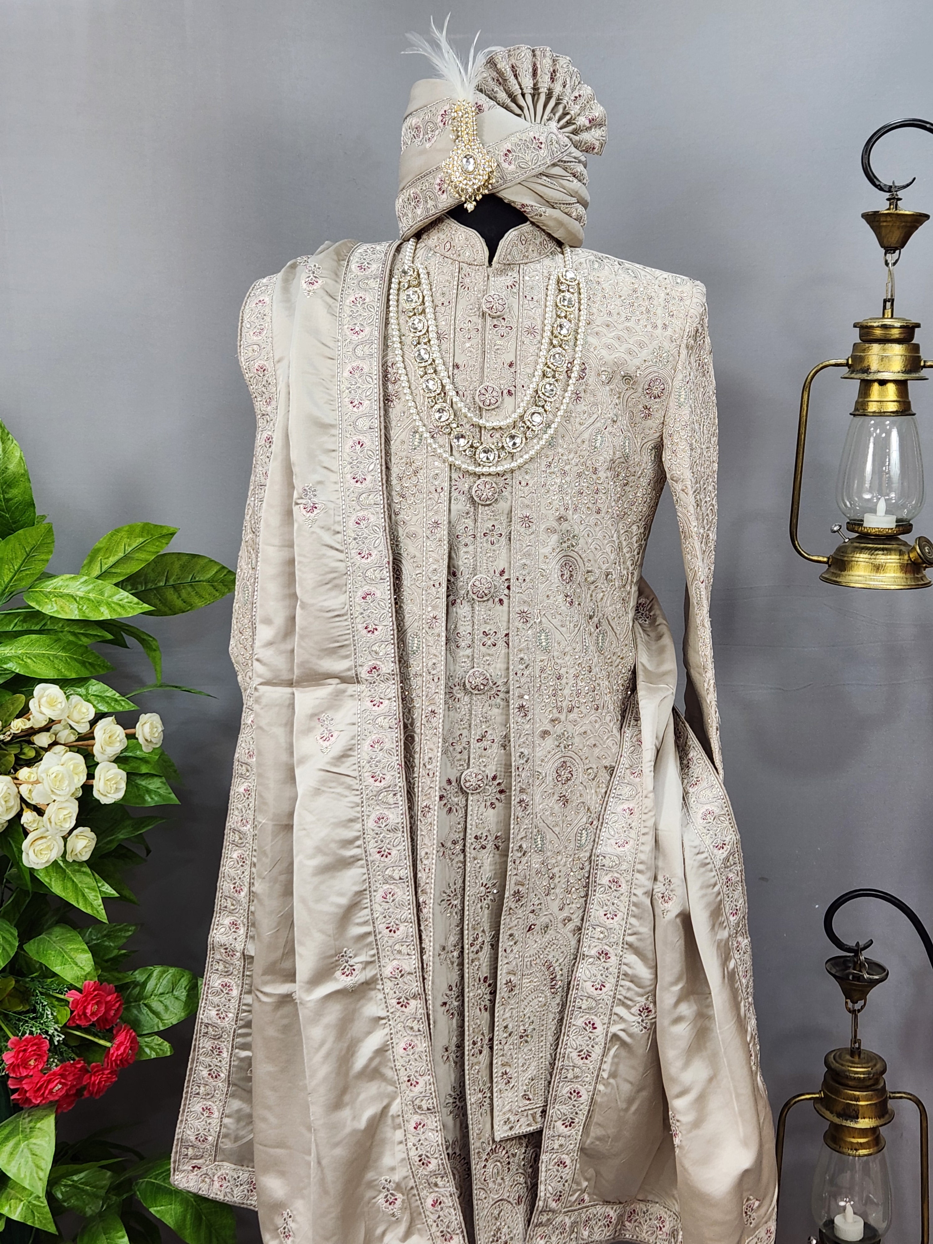 Lavender Wedding Groom Sherwani - 2 layer Diamond Studded | Sherwani For Men