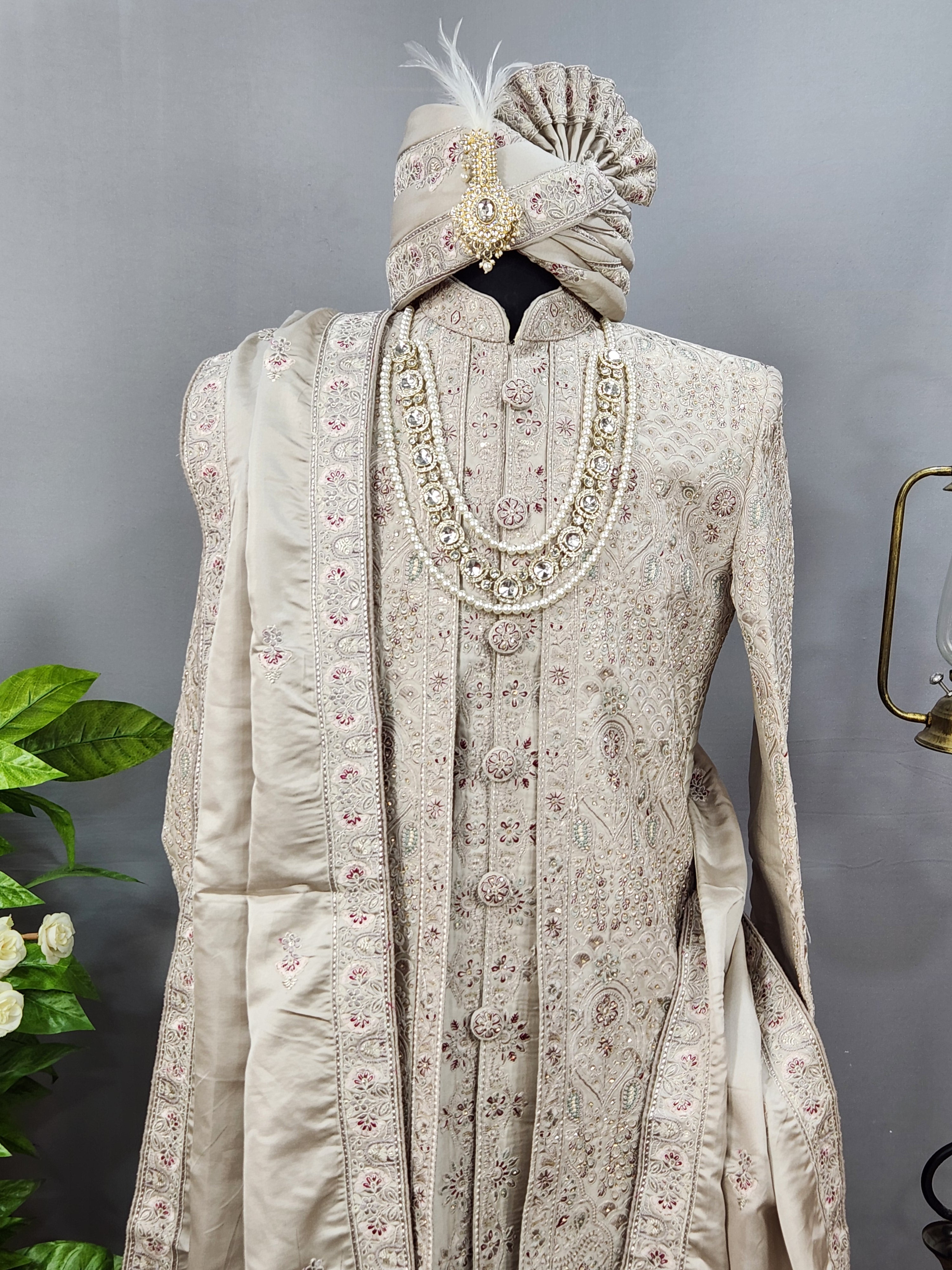 Lavender Wedding Groom Sherwani - 2 layer Diamond Studded | Sherwani For Men
