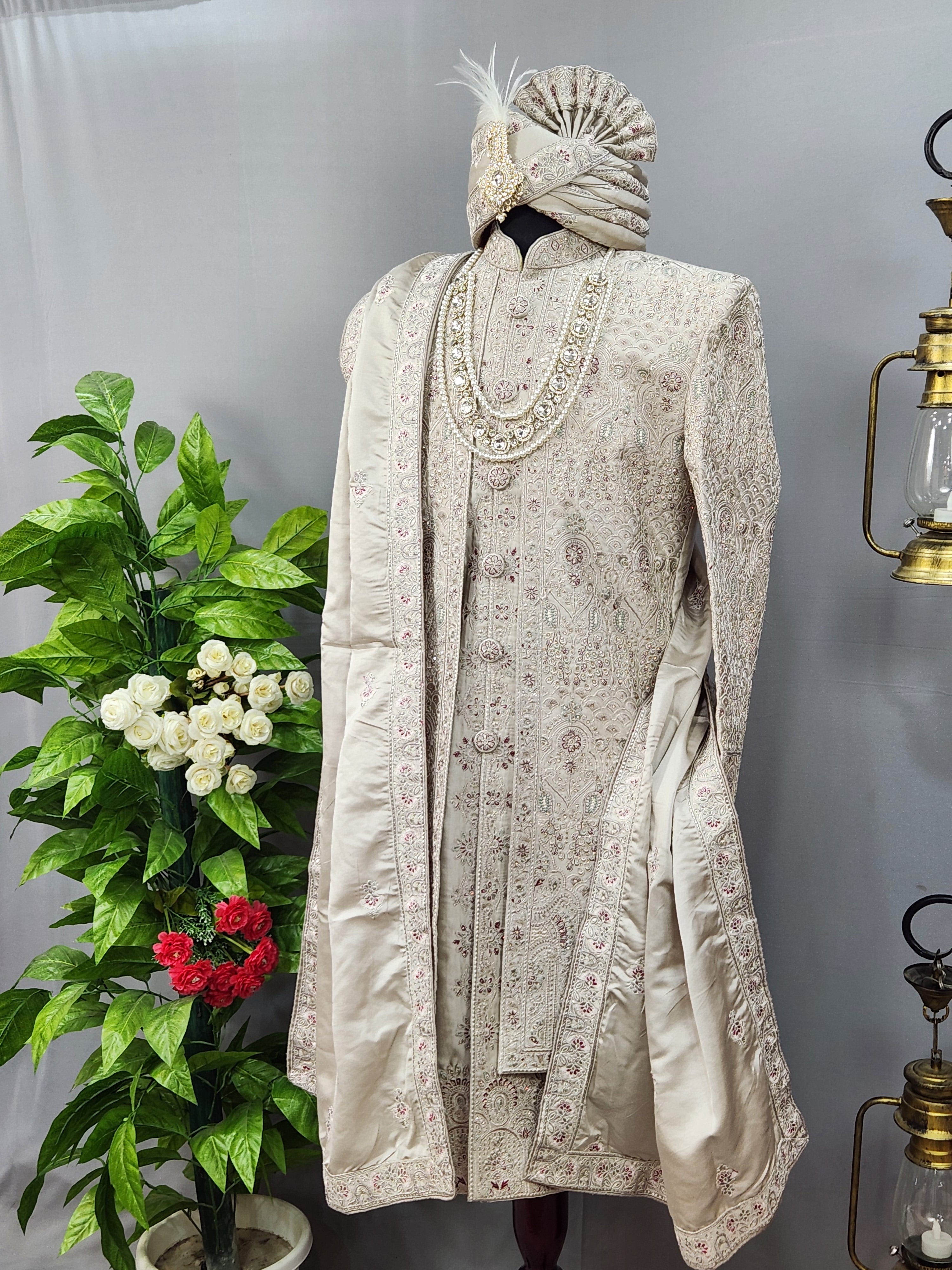 Lavender Wedding Groom Sherwani - 2 layer Diamond Studded | Sherwani For Men