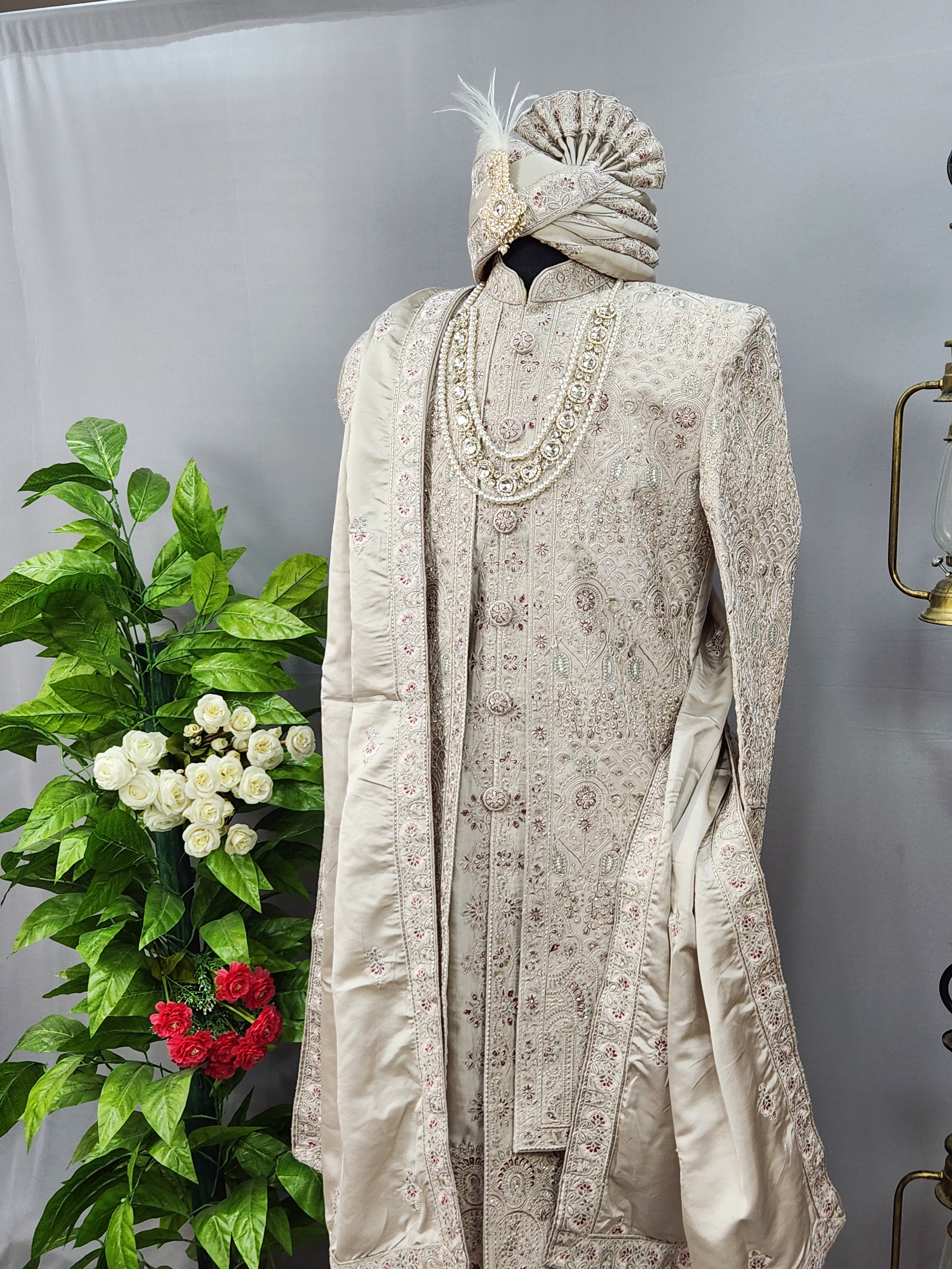 Lavender Wedding Groom Sherwani - 2 layer Diamond Studded | Sherwani For Men