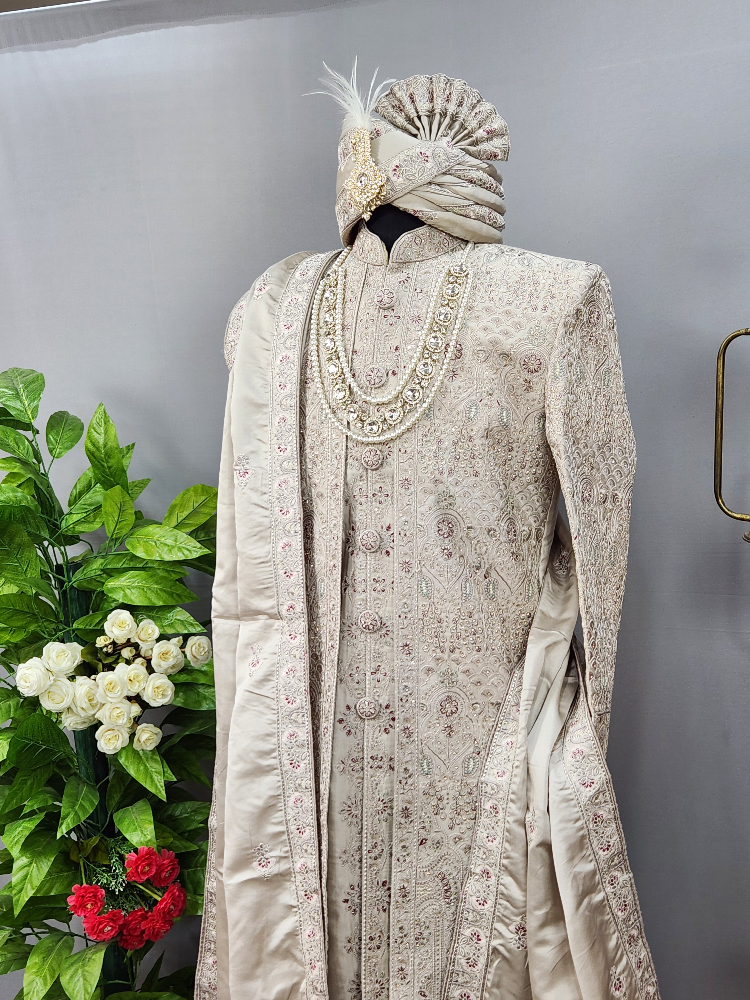 Lavender Wedding Groom Sherwani - 2 layer Diamond Studded | Sherwani For Men