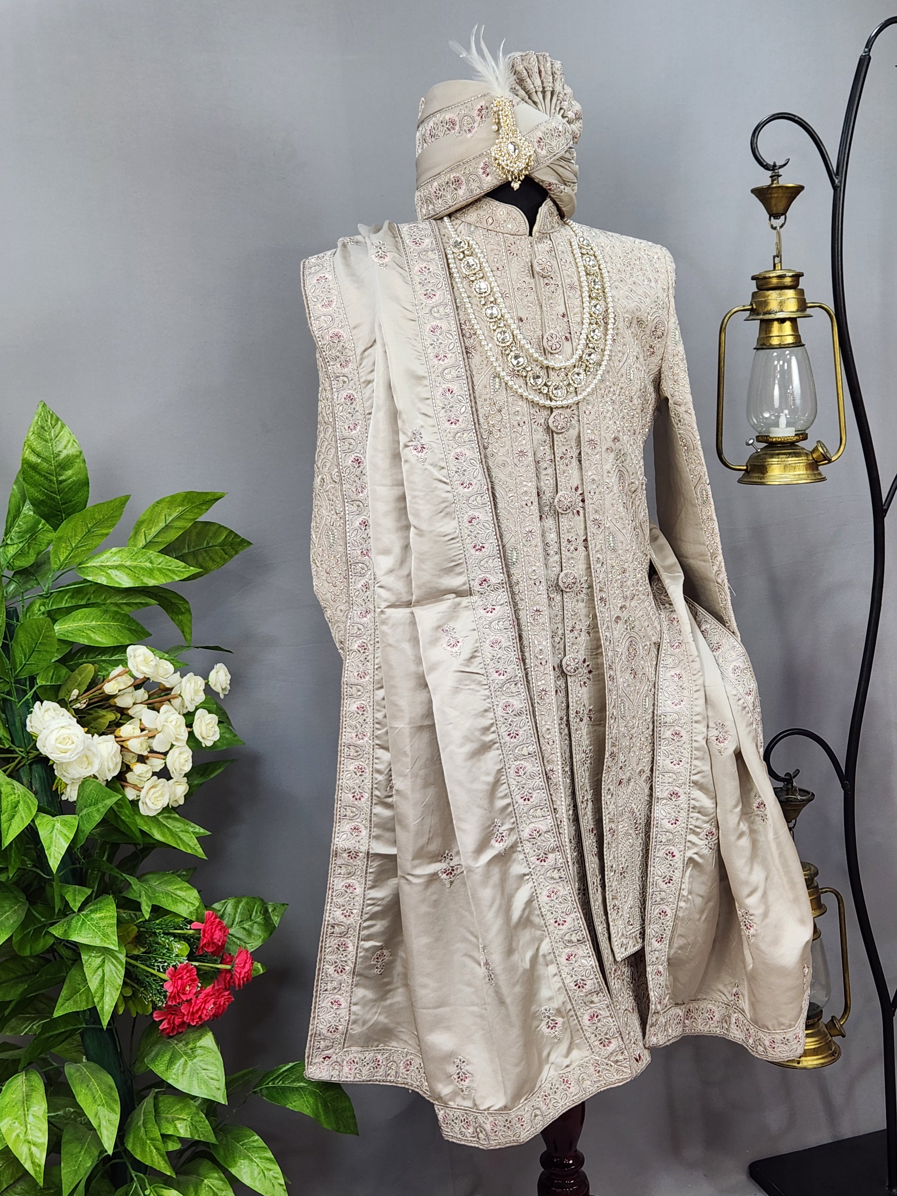Lavender Wedding Groom Sherwani - 2 layer Diamond Studded | Sherwani For Men