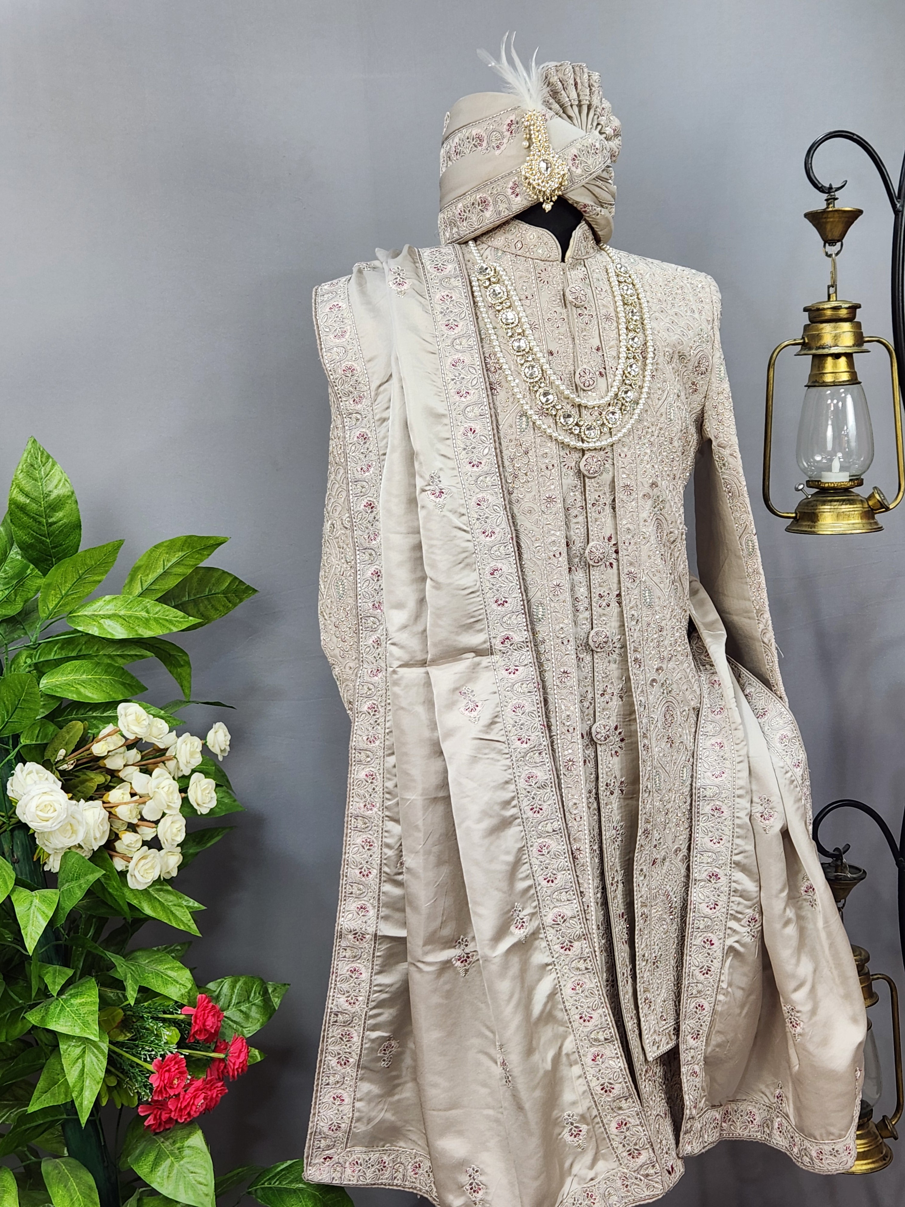 Lavender Wedding Groom Sherwani - 2 layer Diamond Studded | Sherwani For Men