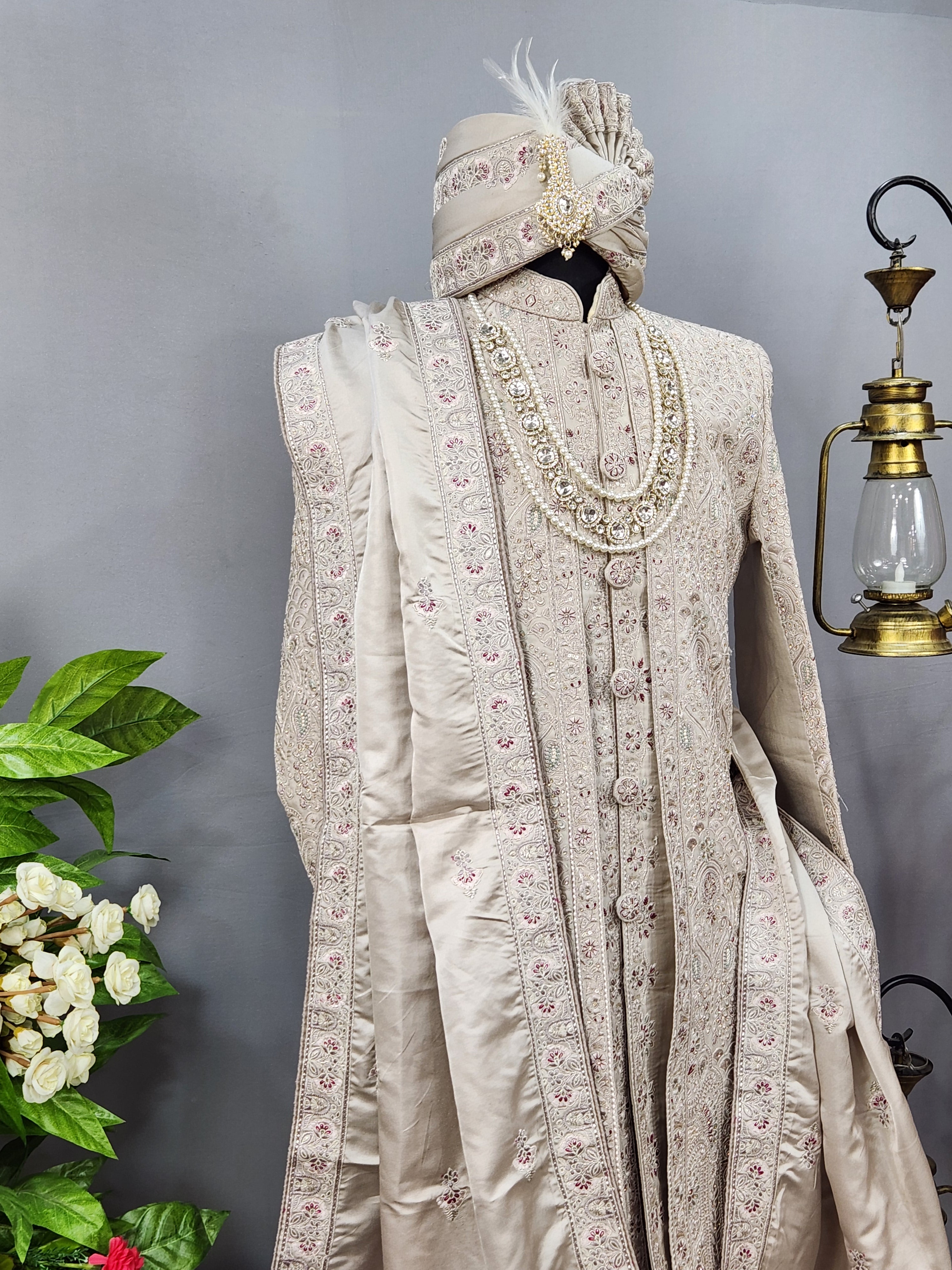 Lavender Wedding Groom Sherwani - 2 layer Diamond Studded | Sherwani For Men