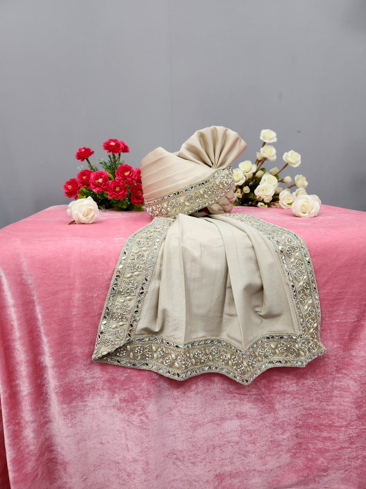 Champagne Golden Groom Turban Shawl | Dupatta Safa Set For Men