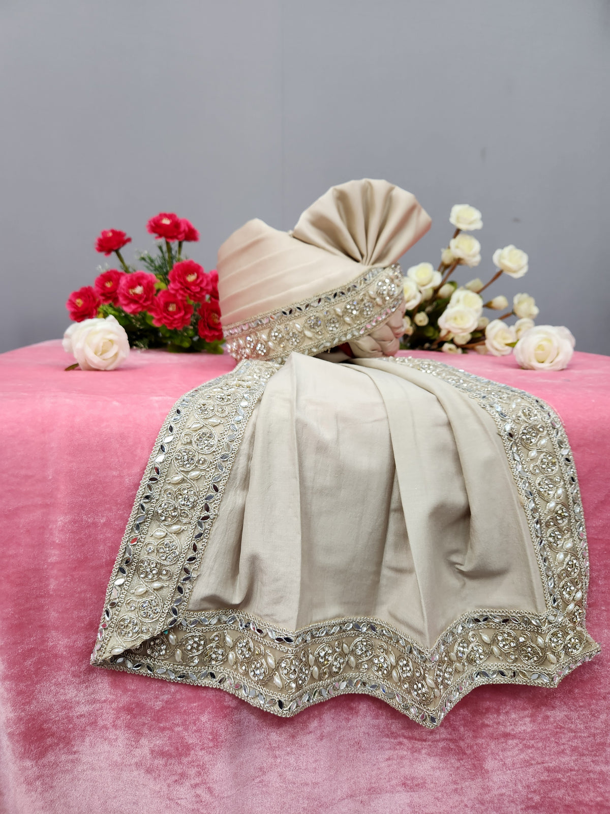 Champagne Golden Groom Turban Shawl | Dupatta Safa Set For Men