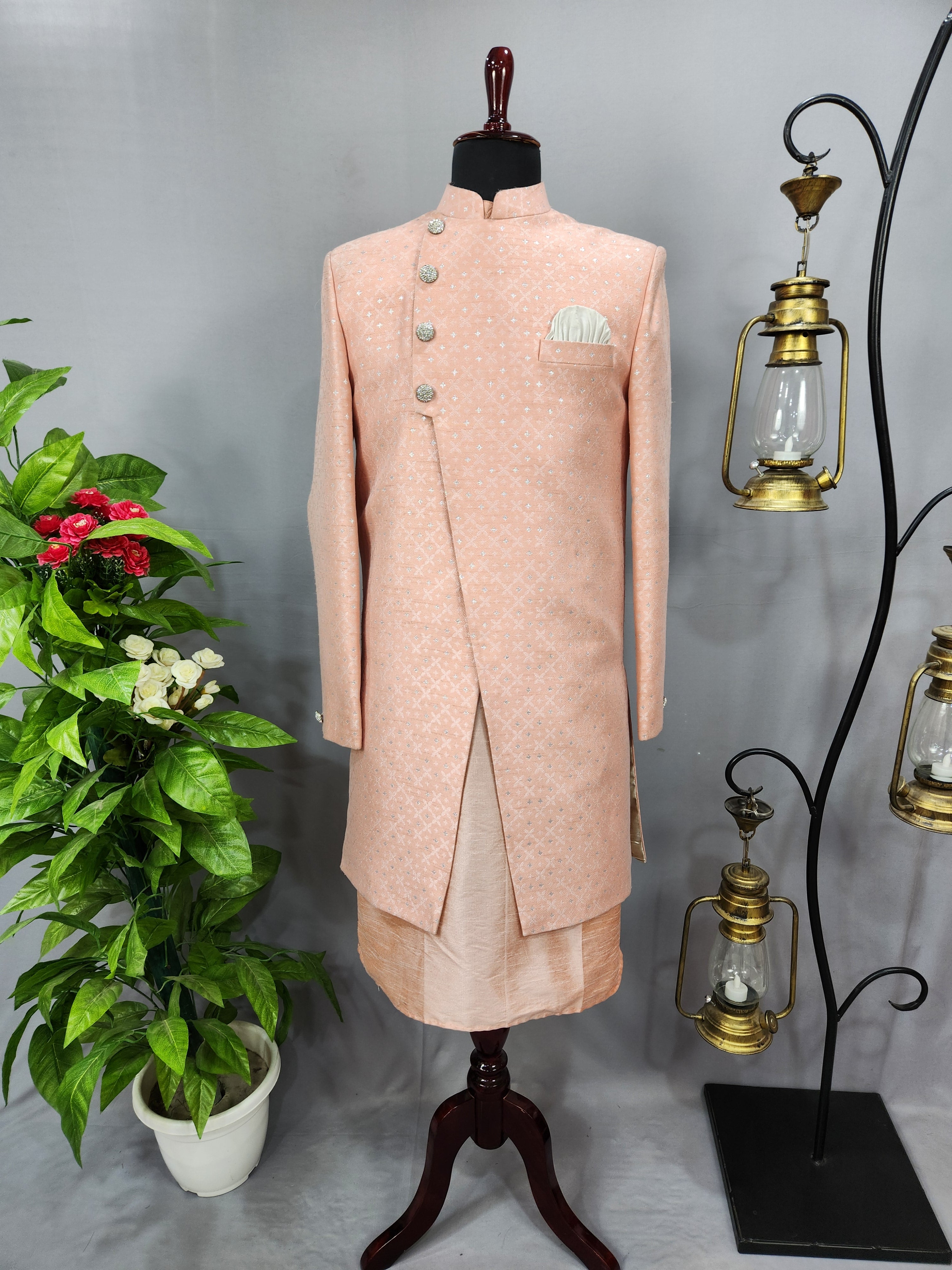 Peach Indo-Western Sherwani for Men | Indian Groom Wedding Outfit
