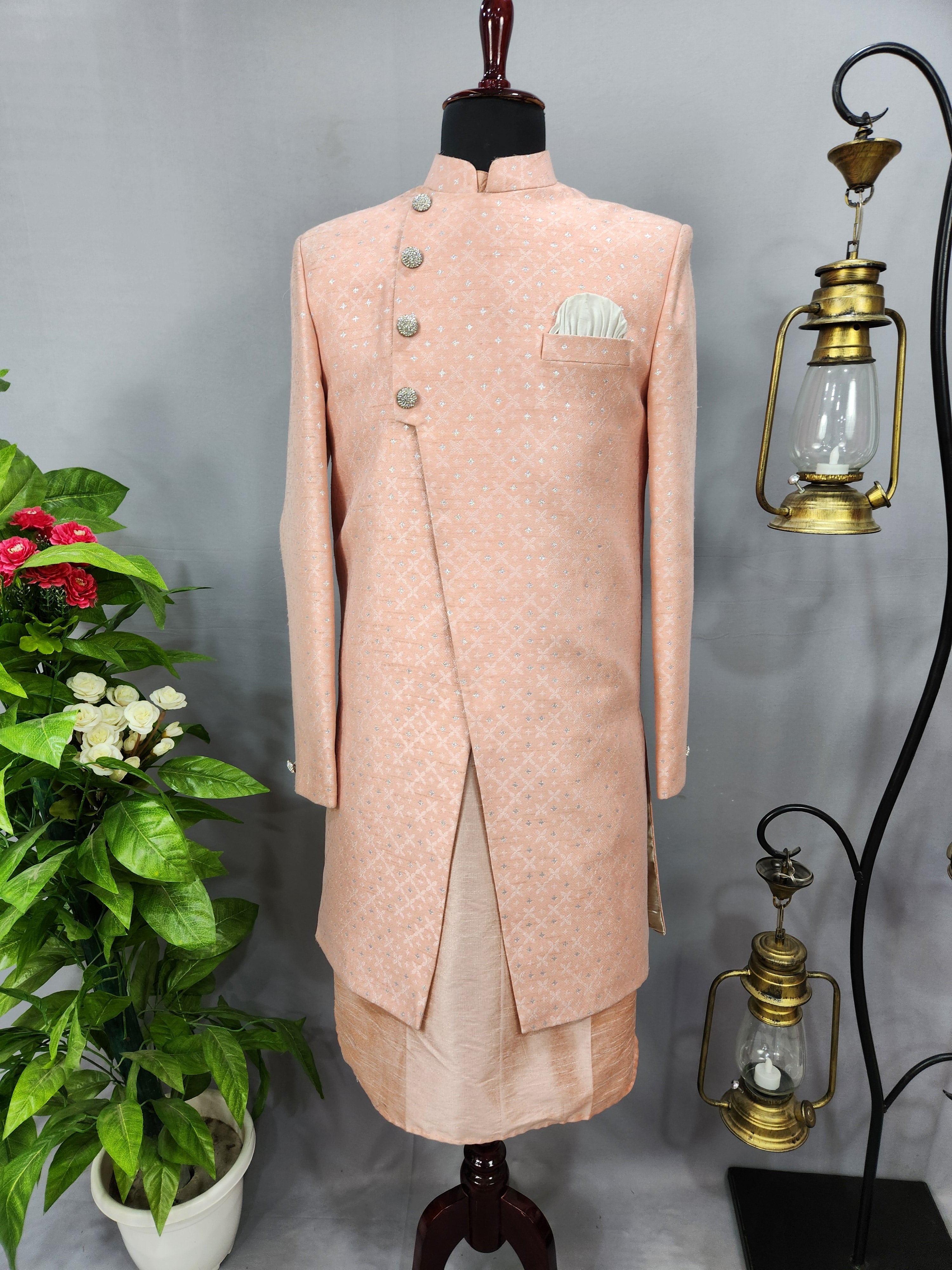 Peach Indo-Western Sherwani for Men | Indian Groom Wedding Outfit