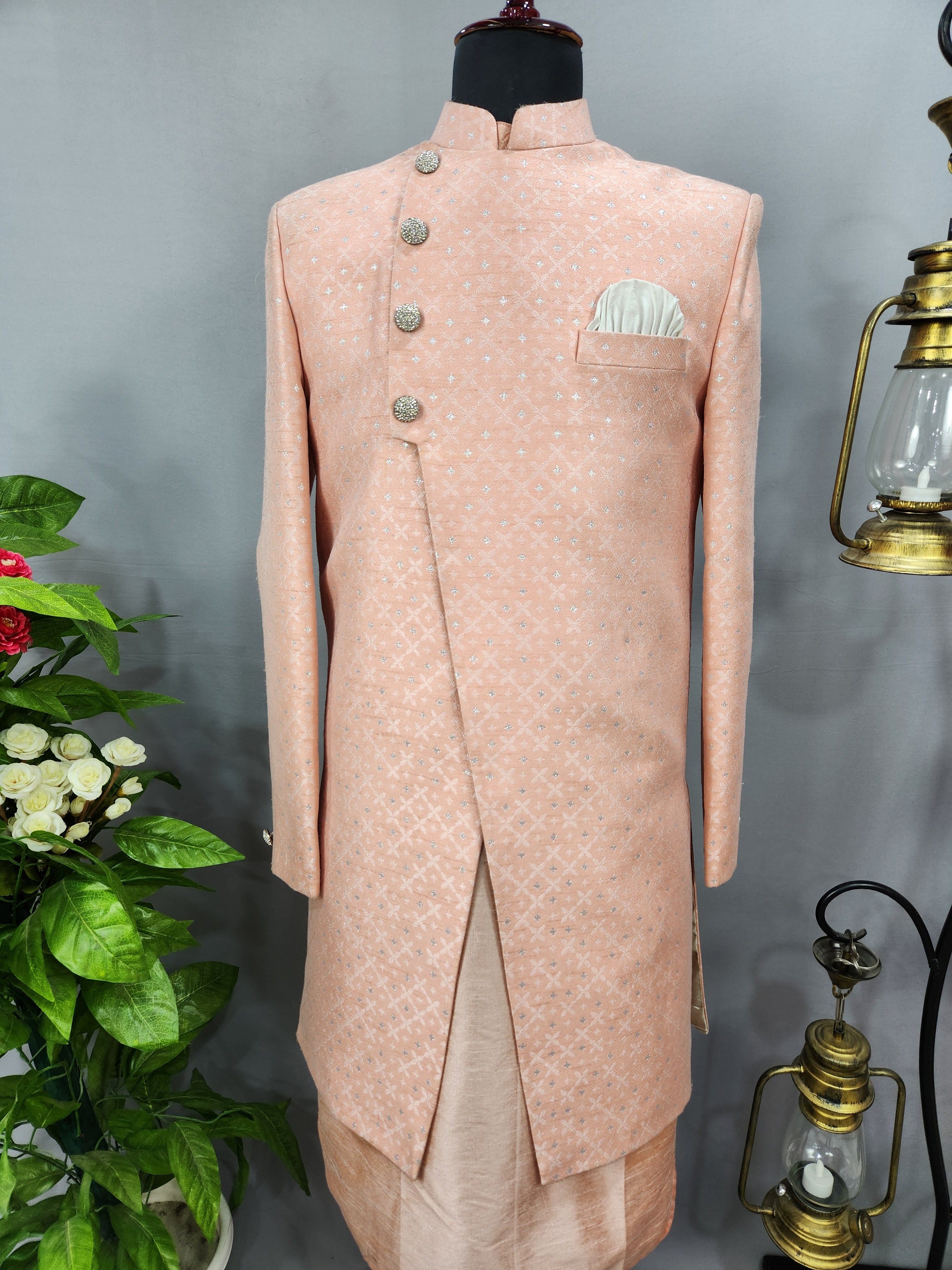 Peach Indo-Western Sherwani for Men | Indian Groom Wedding Outfit
