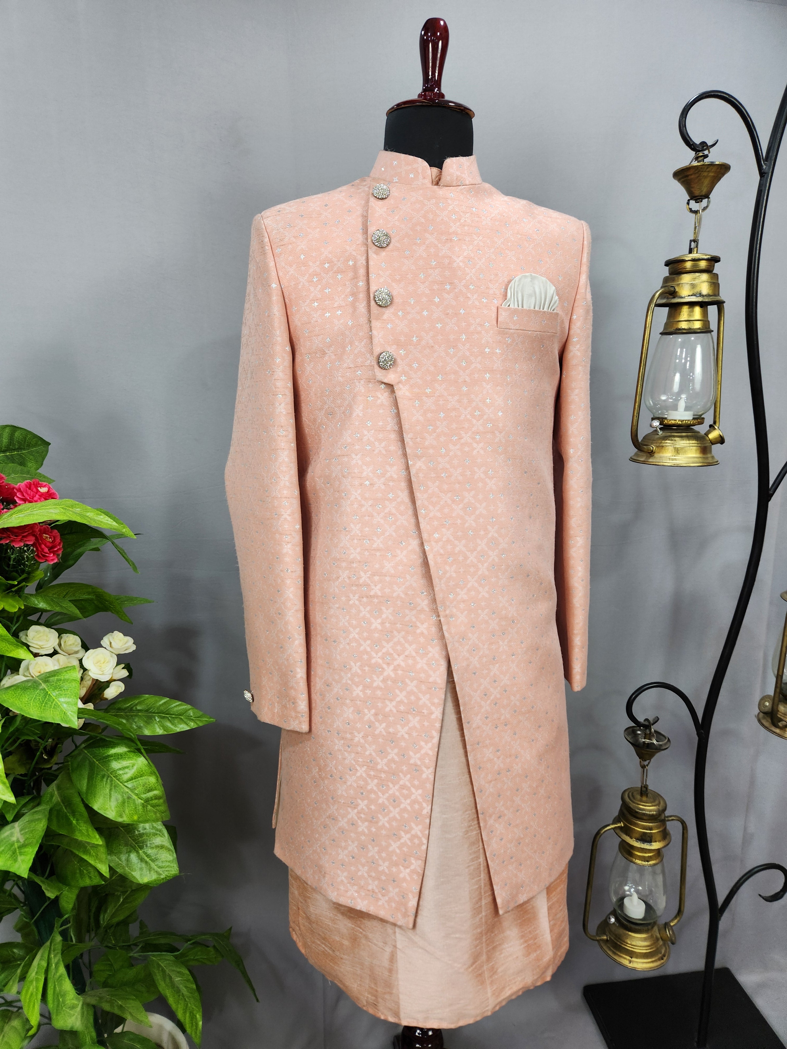 Peach Indo-Western Sherwani for Men | Indian Groom Wedding Outfit