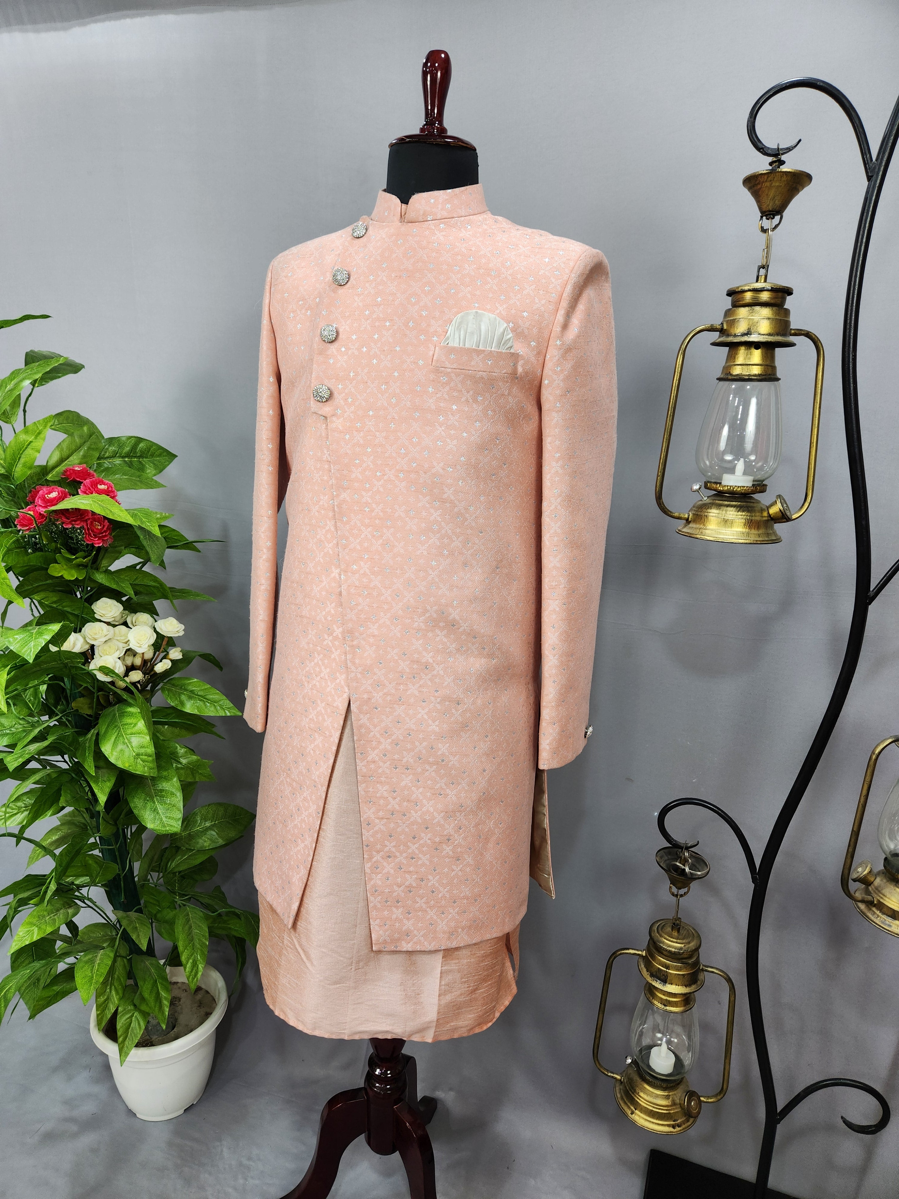 Peach Indo-Western Sherwani for Men | Indian Groom Wedding Outfit