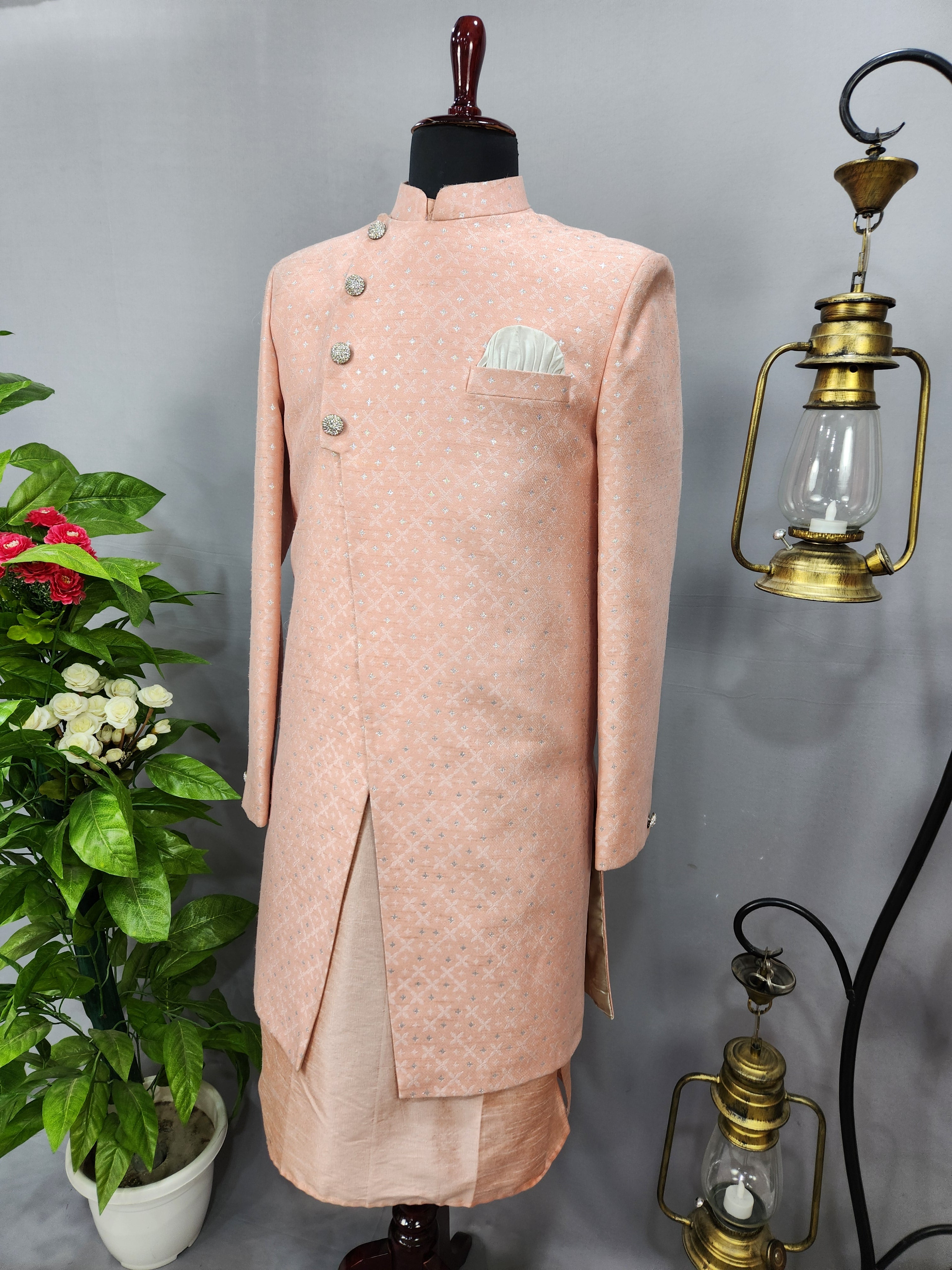 Peach Indo-Western Sherwani for Men | Indian Groom Wedding Outfit