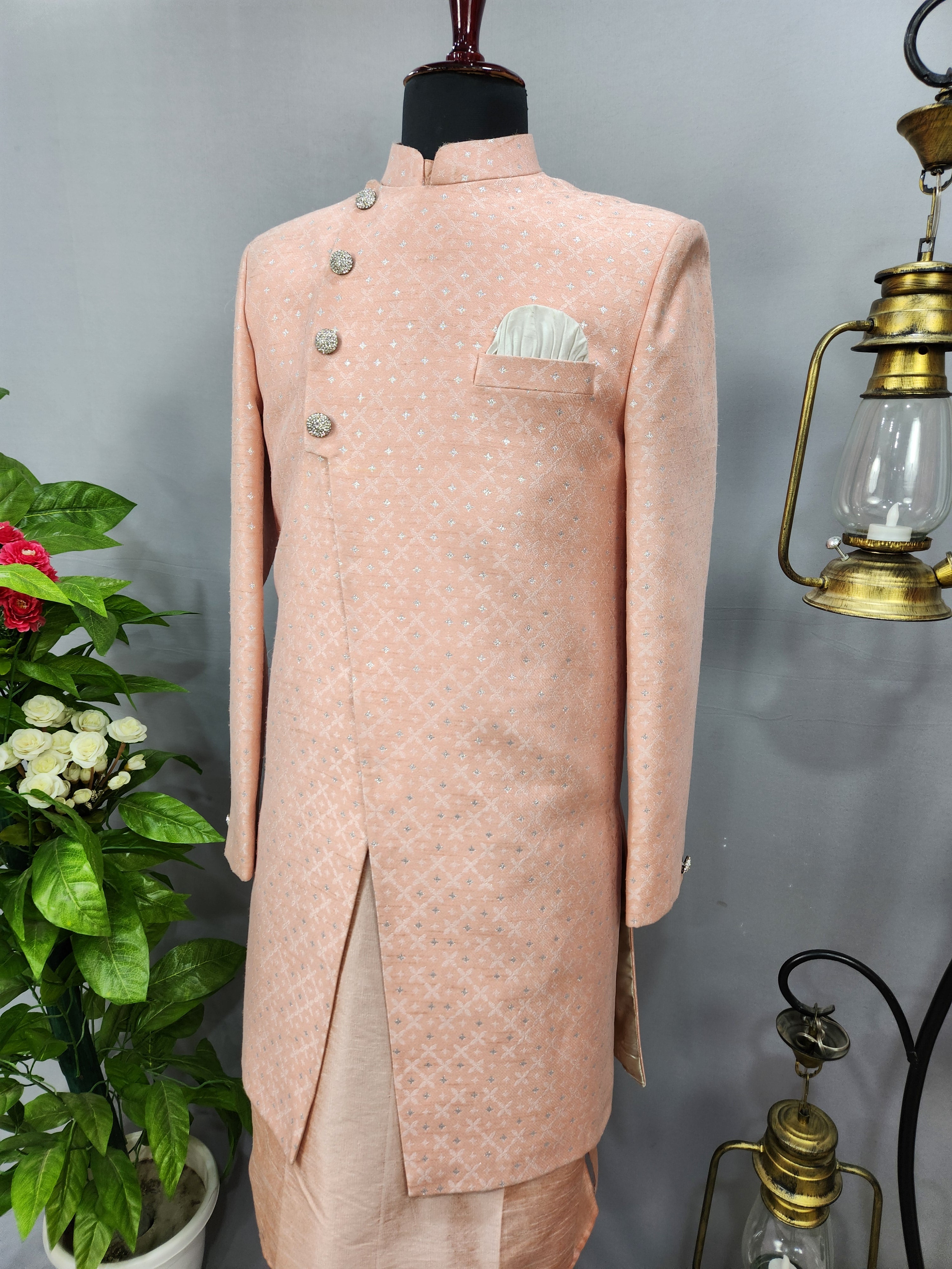 Peach Indo-Western Sherwani for Men | Indian Groom Wedding Outfit