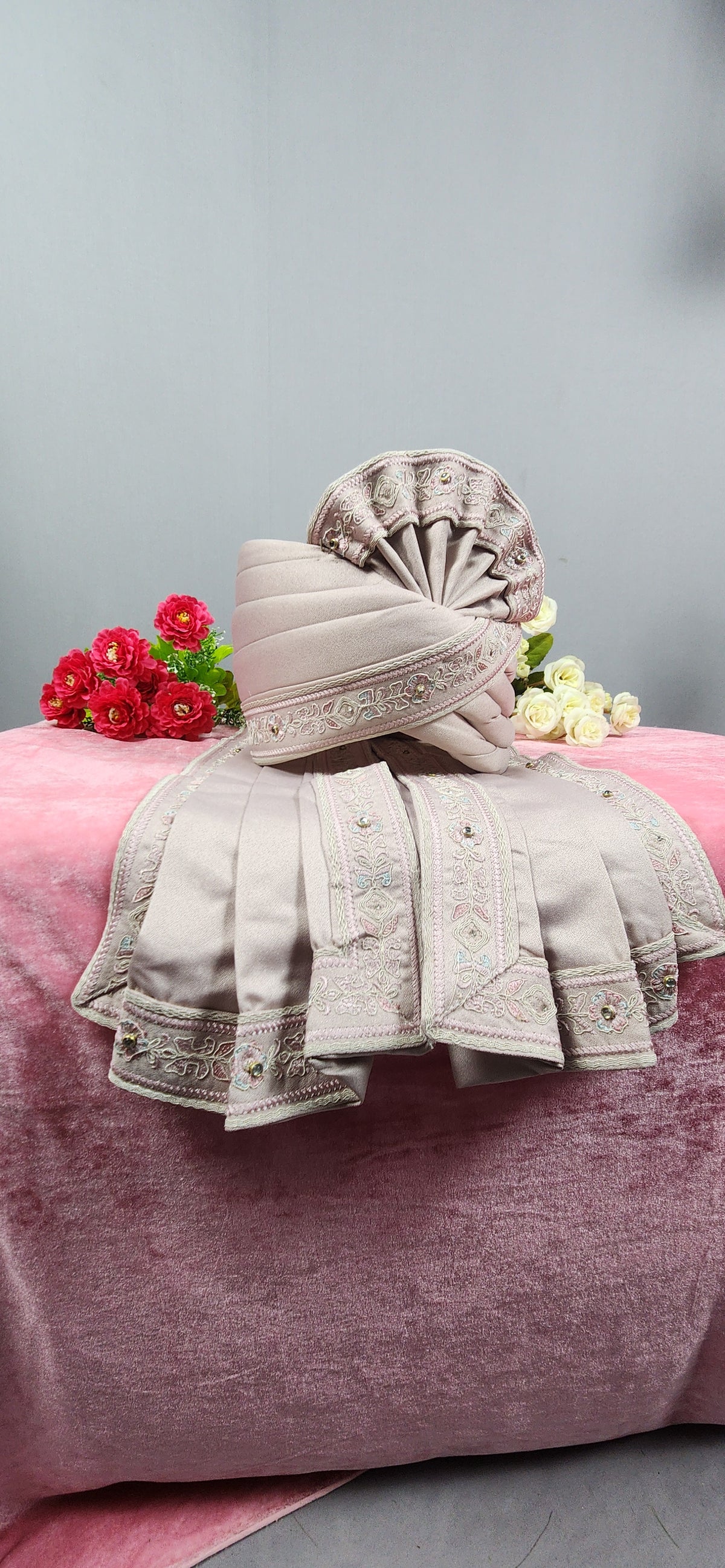 Dusty Rose Groom Turban Shawl With Stone Work | Dupatta Safa Set For Men