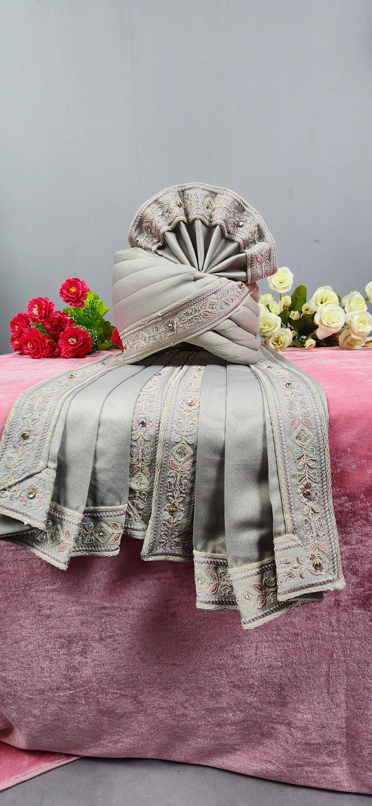 Gray Groom Turban Shawl | Dupatta Safa Set For Men