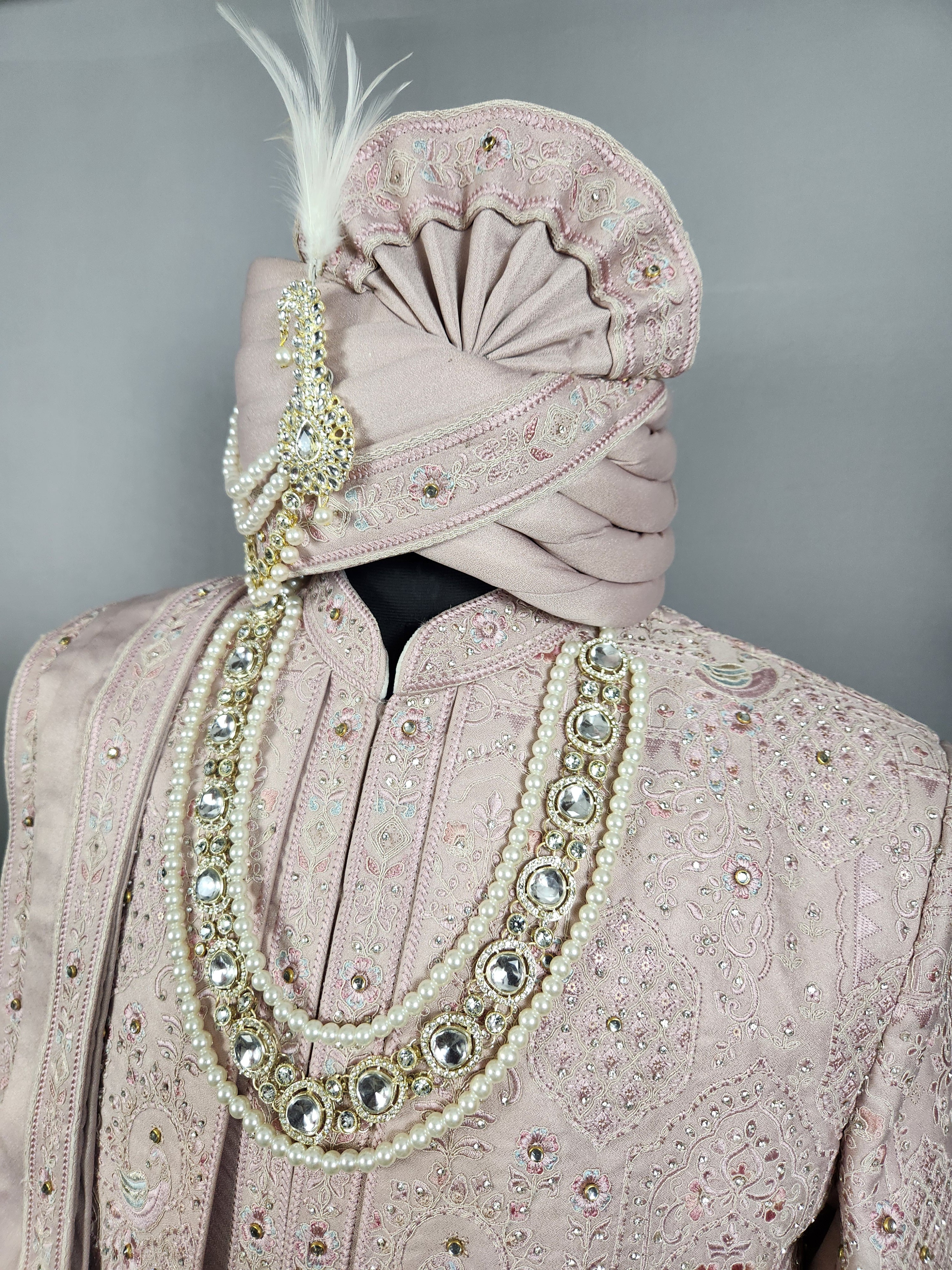 Dusty Rose Gold Wedding Groom Sherwani - 2 layer Diamond Studded | Sherwani For Men