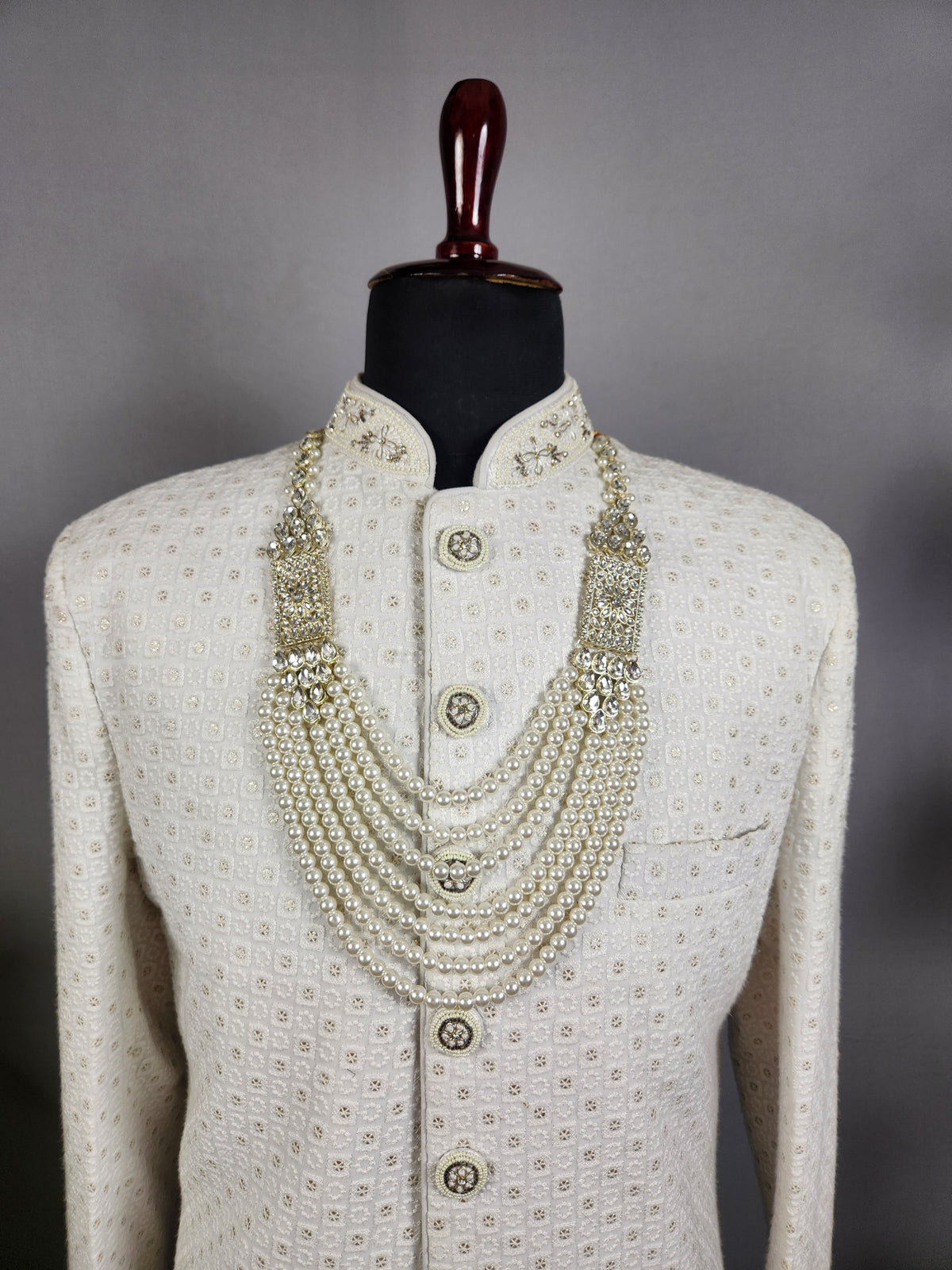 White Pearl Necklace Groom - Diamond Brooch | Wedding Mala For Sherwani