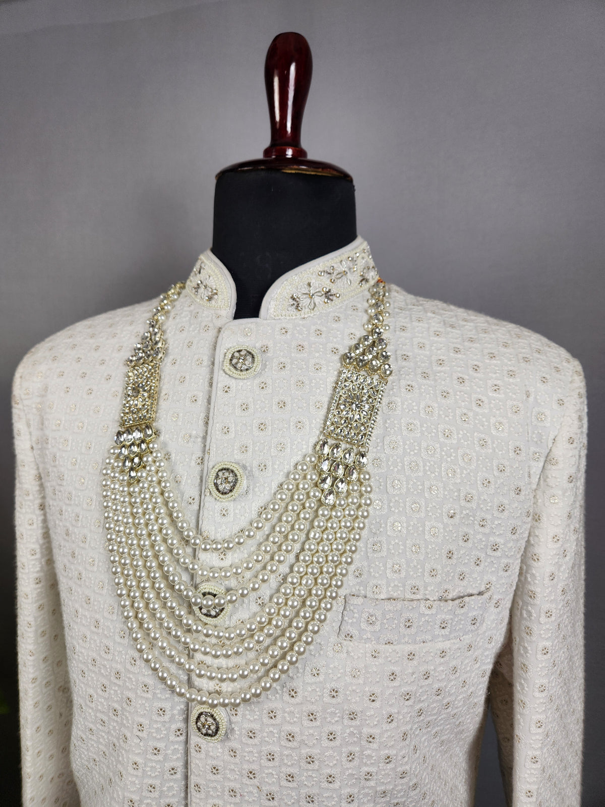 White Pearl Necklace Groom - Diamond Brooch | Wedding Mala For Sherwani