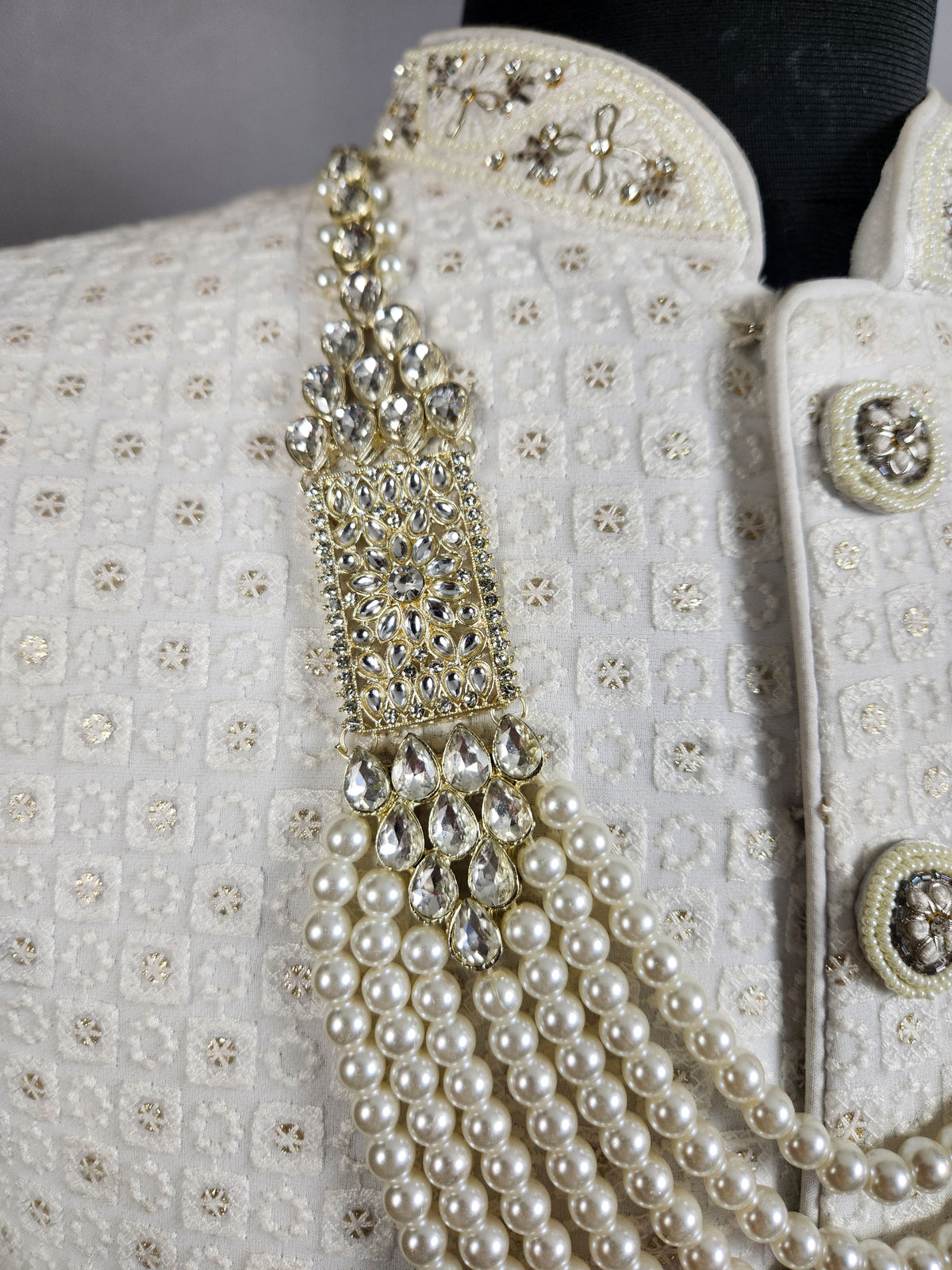 White Pearl Necklace Groom - Diamond Brooch | Wedding Mala For Sherwani