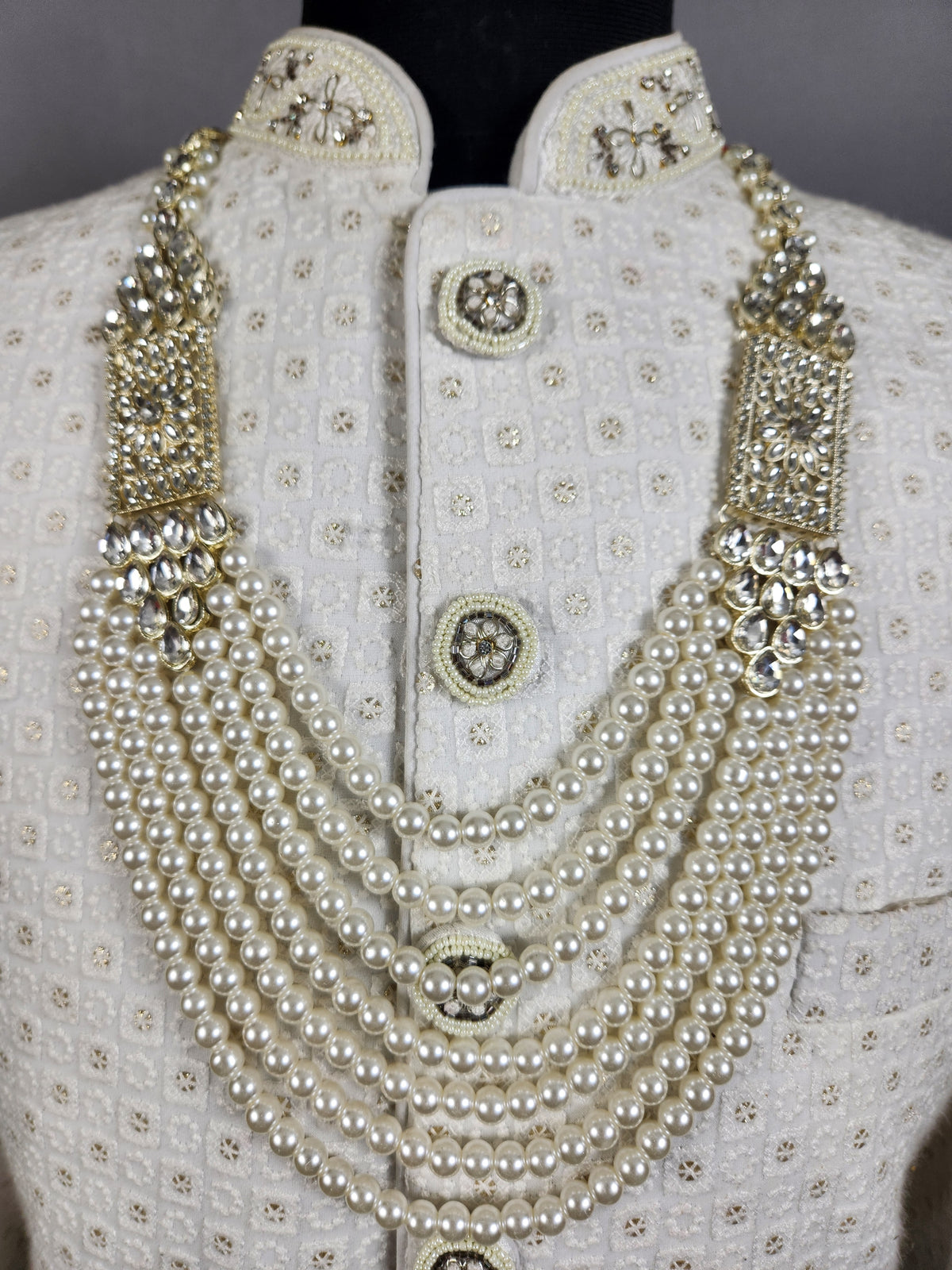 White Pearl Necklace Groom - Diamond Brooch | Wedding Mala For Sherwani