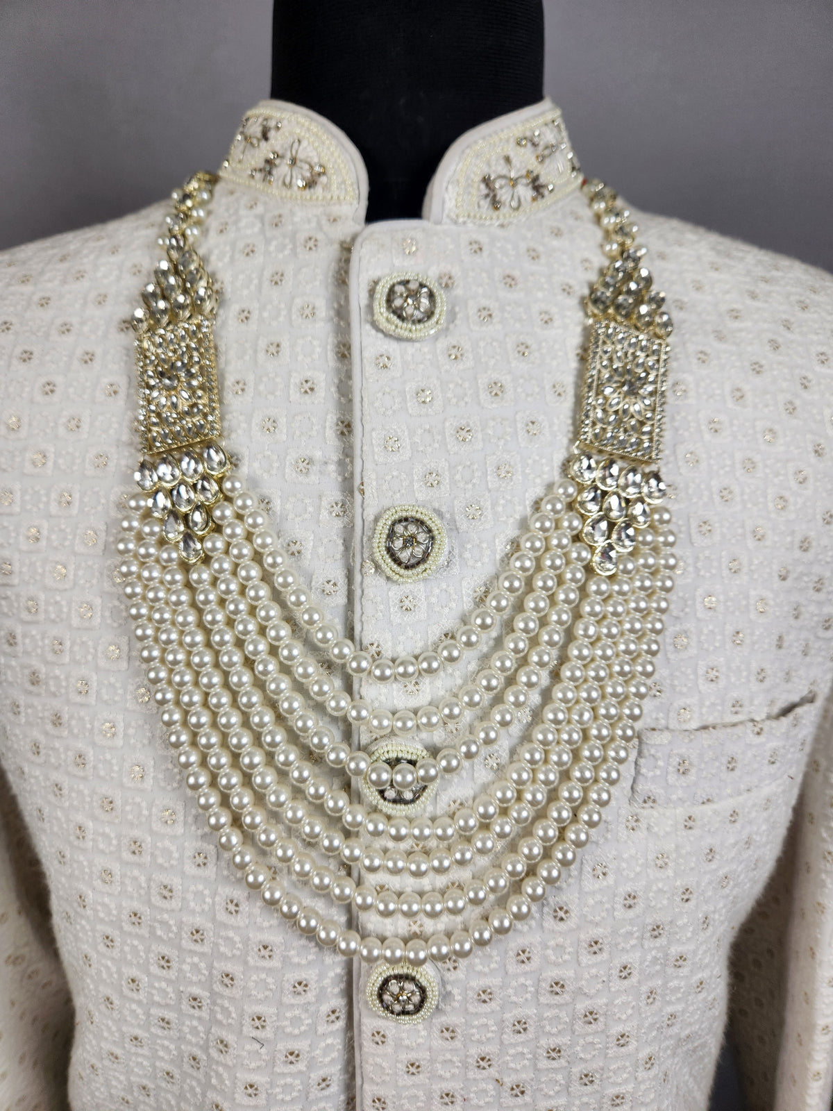 White Pearl Necklace Groom - Diamond Brooch | Wedding Mala For Sherwani