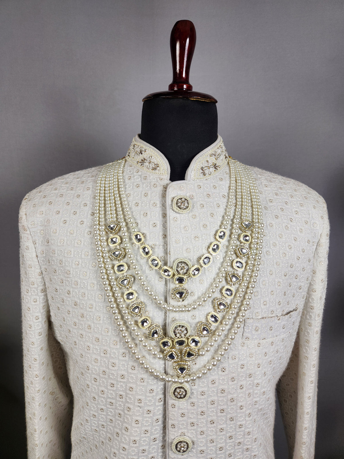 White Pearl Necklace Groom - Diamond Brooch | Wedding Mala For Sherwani
