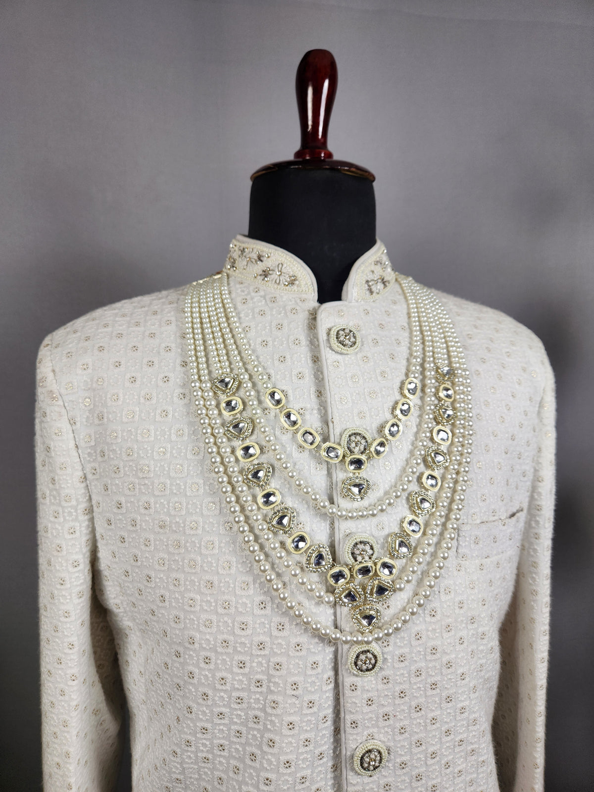 White Pearl Necklace Groom - Diamond Brooch | Wedding Mala For Sherwani
