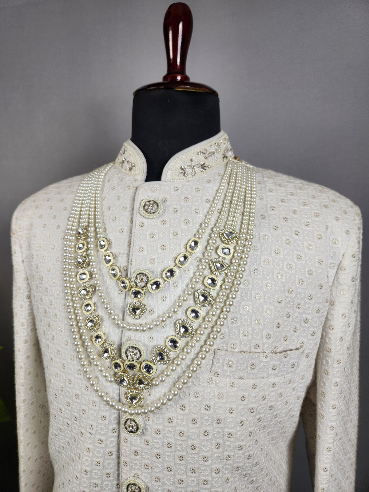White Pearl Necklace Groom - Diamond Brooch | Wedding Mala For Sherwani