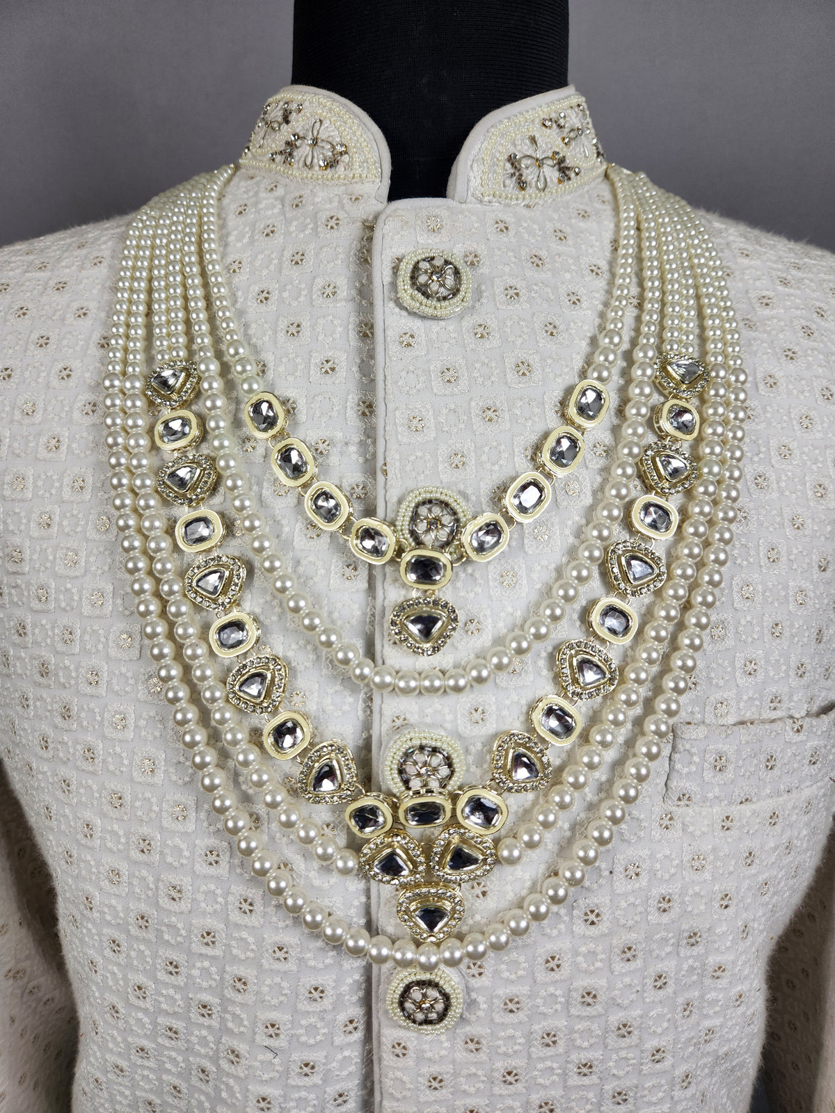 White Pearl Necklace Groom - Diamond Brooch | Wedding Mala For Sherwani