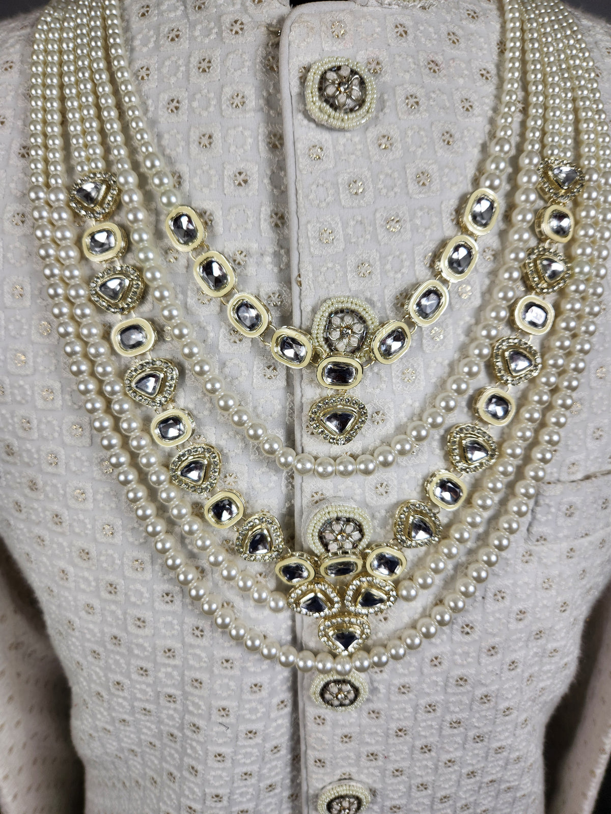 White Pearl Necklace Groom - Diamond Brooch | Wedding Mala For Sherwani